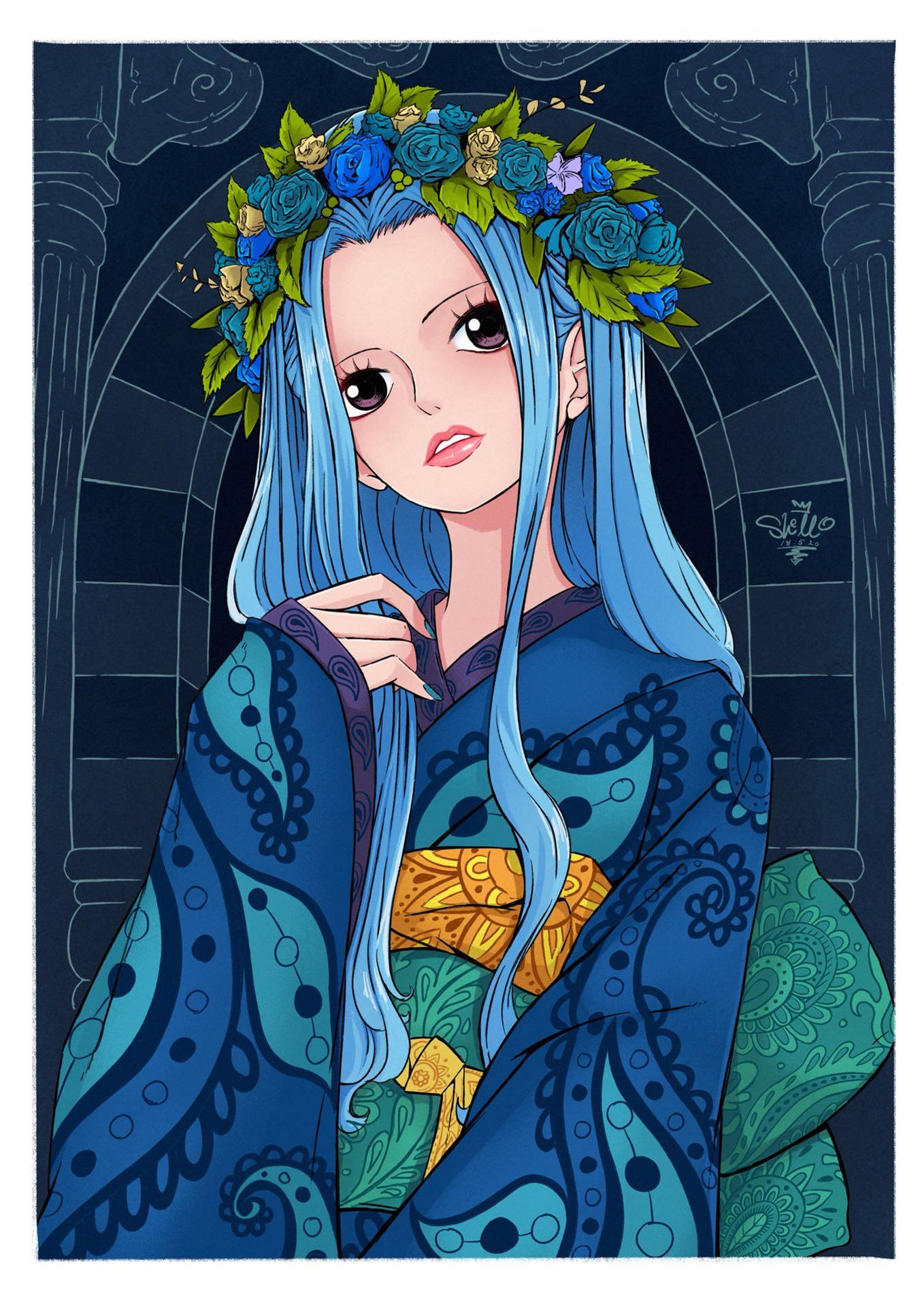 Nefertari Vivi In Blue Kimono Background