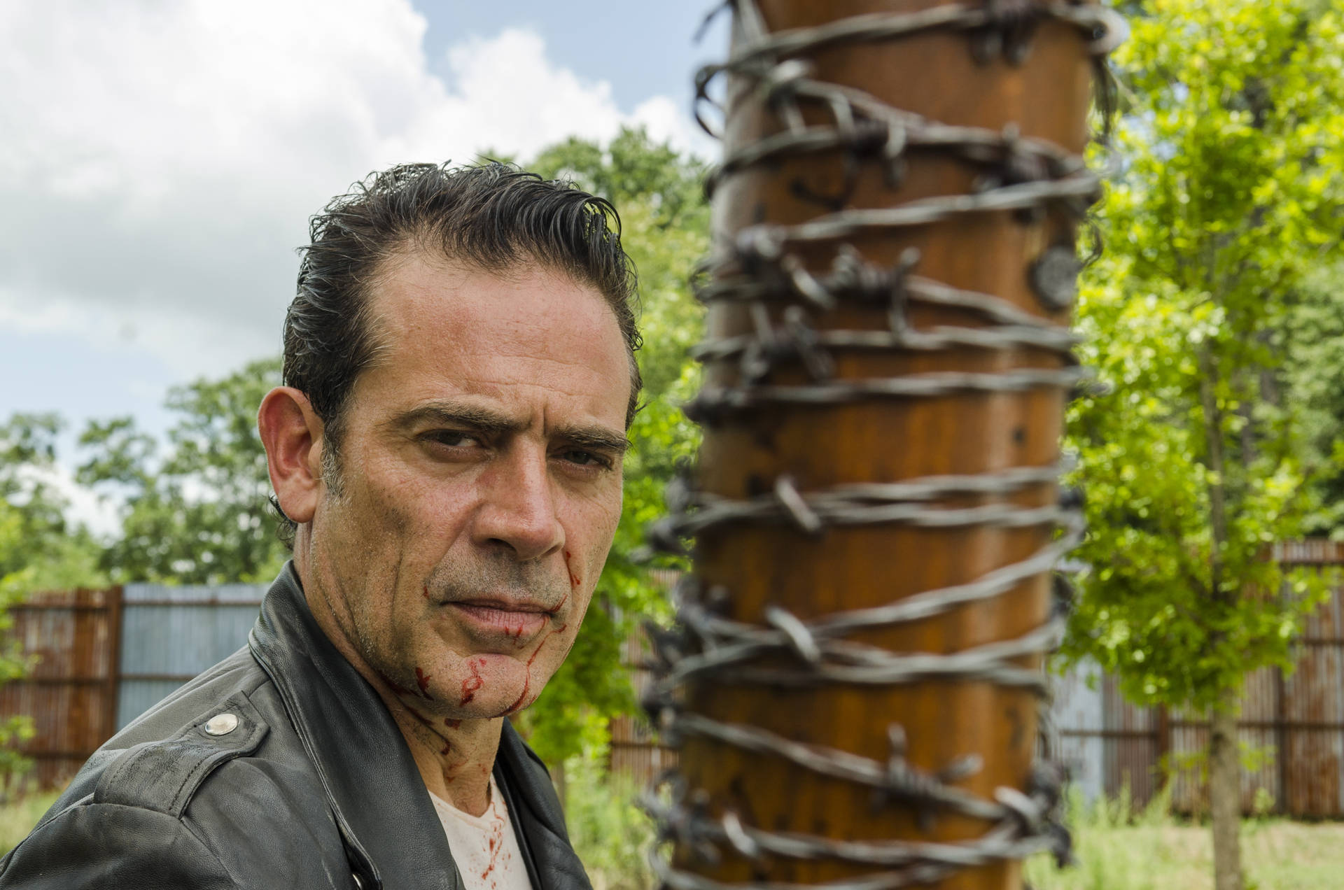 Negan's Bat Wrapped With Barbed Wire Background