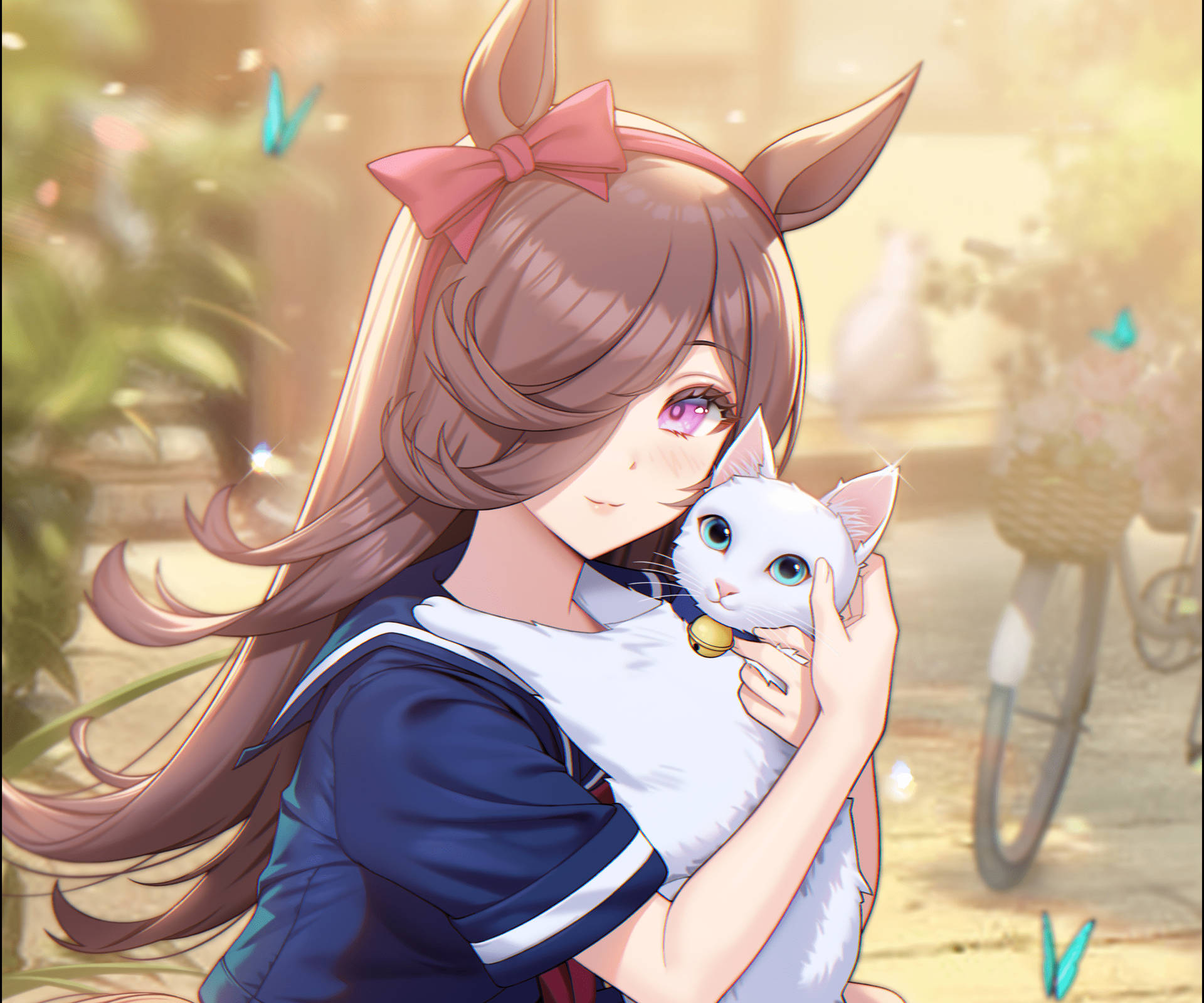 Nekomimi Anime With Cat Background
