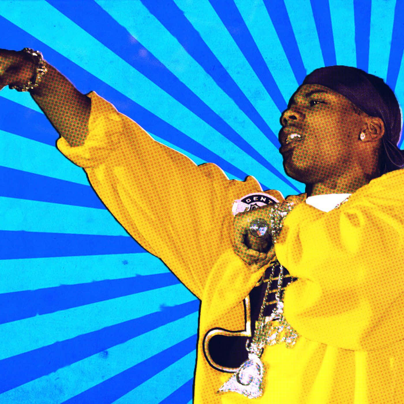 Nelly Holding Microphone During Concert In Blue Abstract Backhground Background