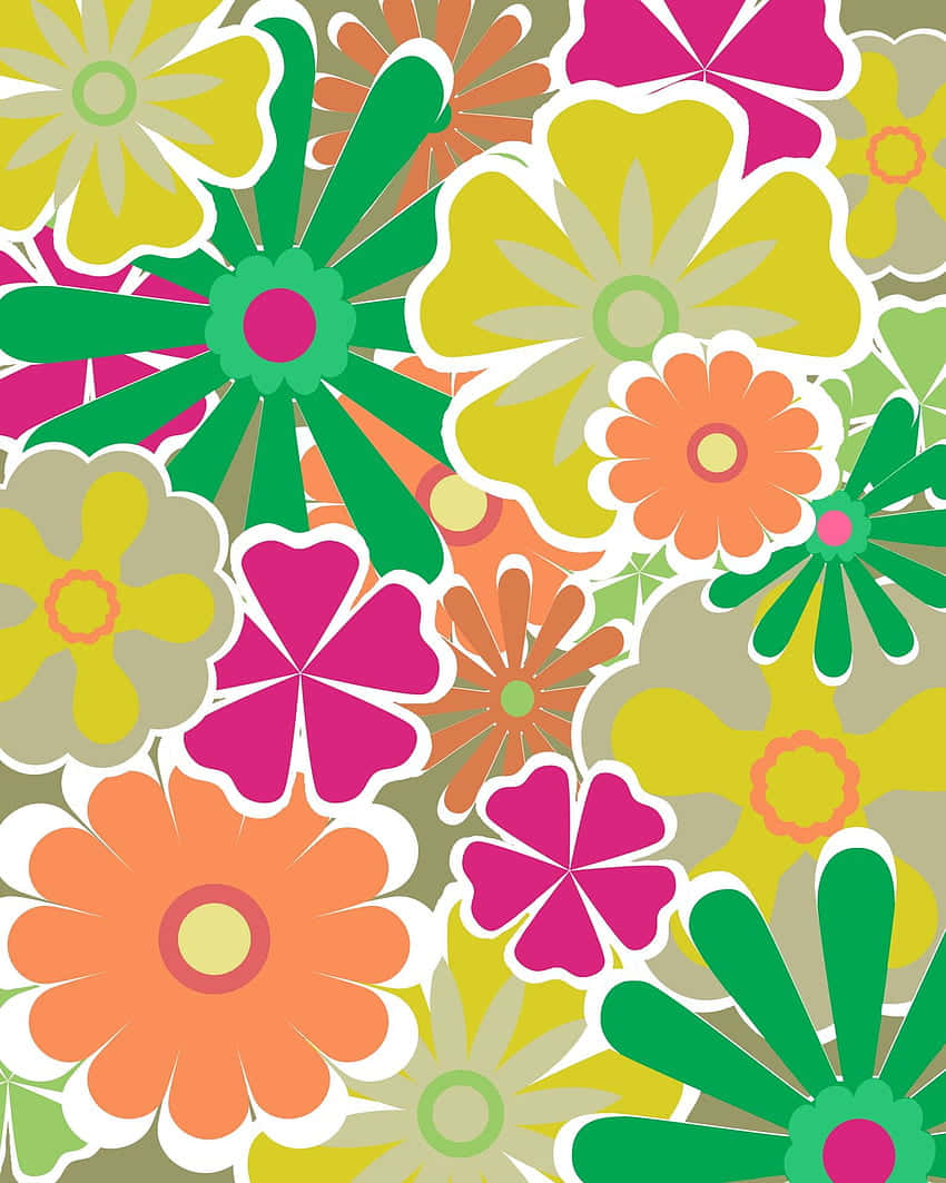 Neon 70s Floral Pattern Background