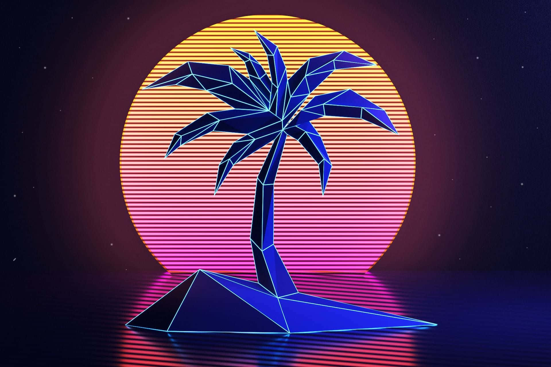 Neon 80s Aesthetic Synthwave Palm Island