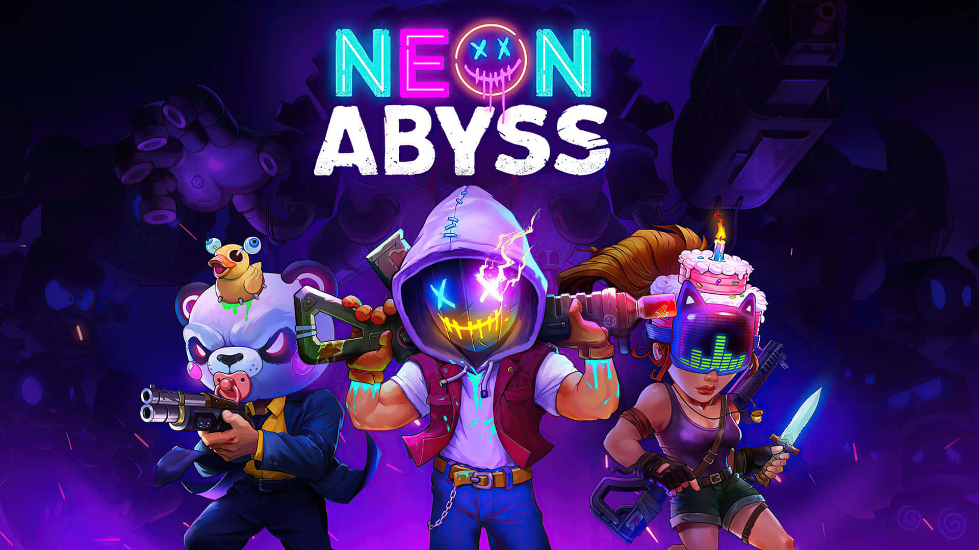 Neon Abyss - A Game With Characters In Front Of A Purple Background