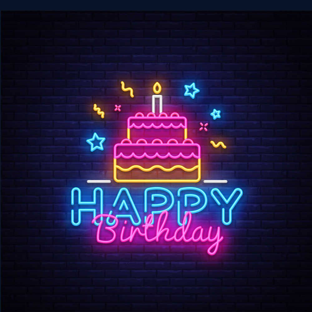 Neon Aesthetic Happy Birthday Cake Background