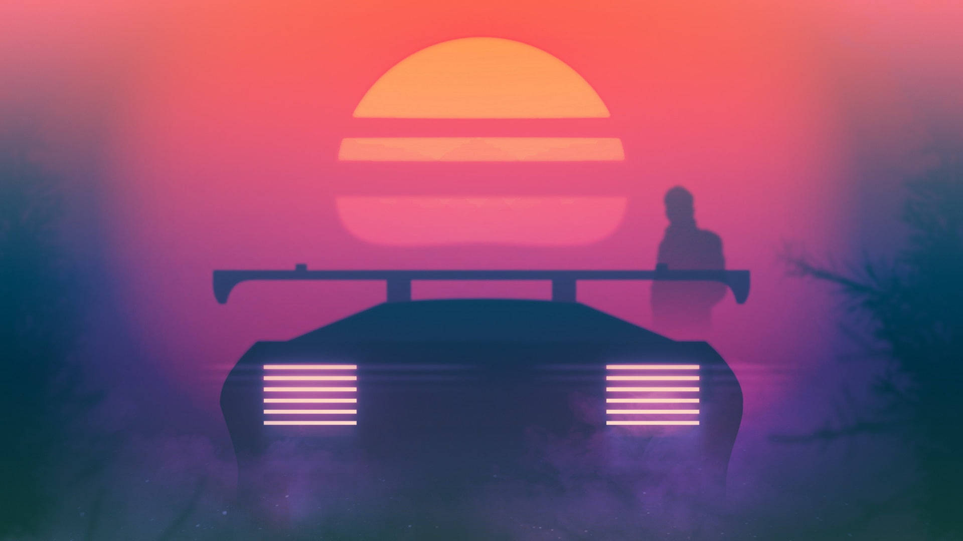 Neon Aesthetic Man And Car Background