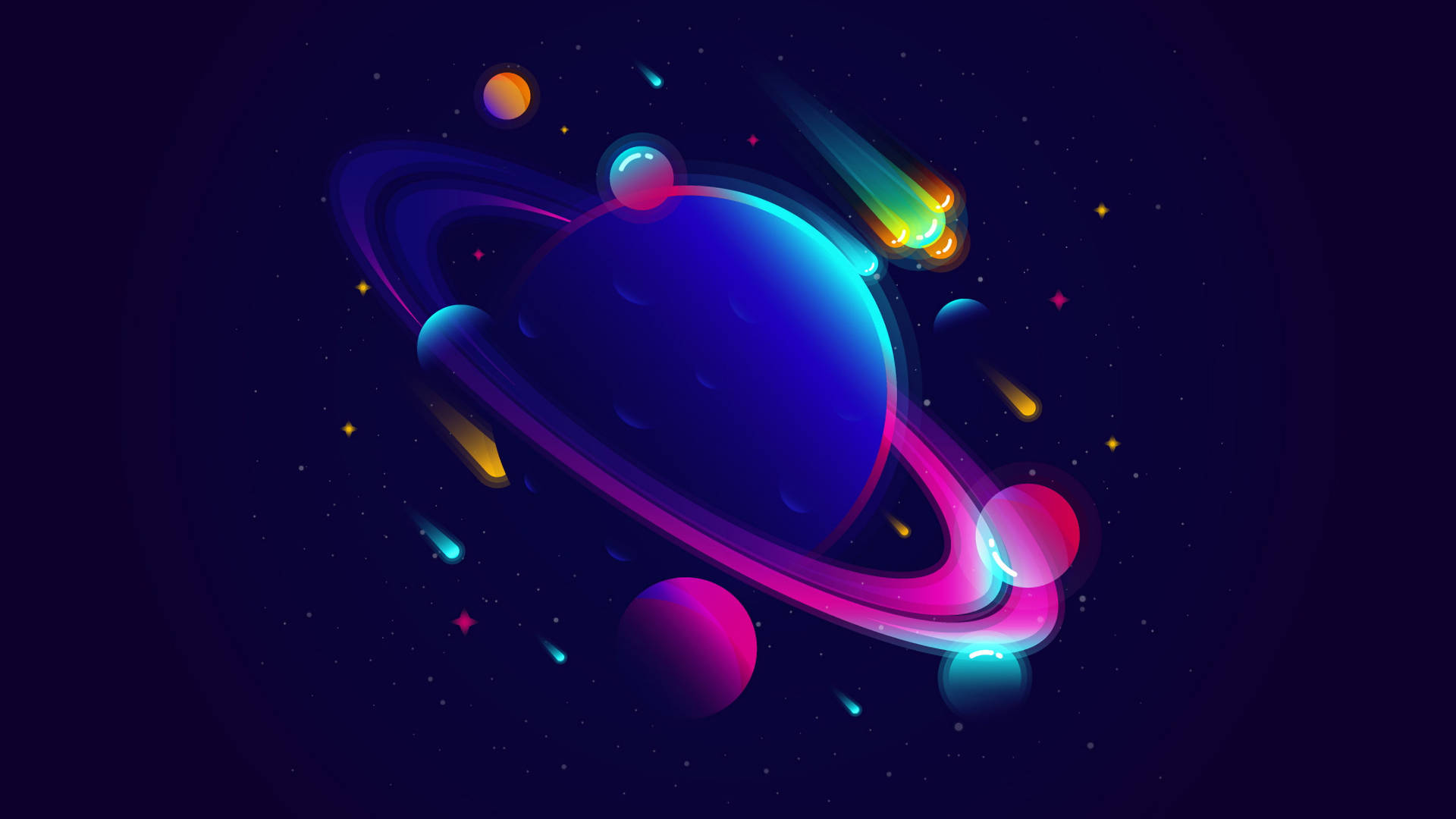 Neon Aesthetic Planets Artwork Background