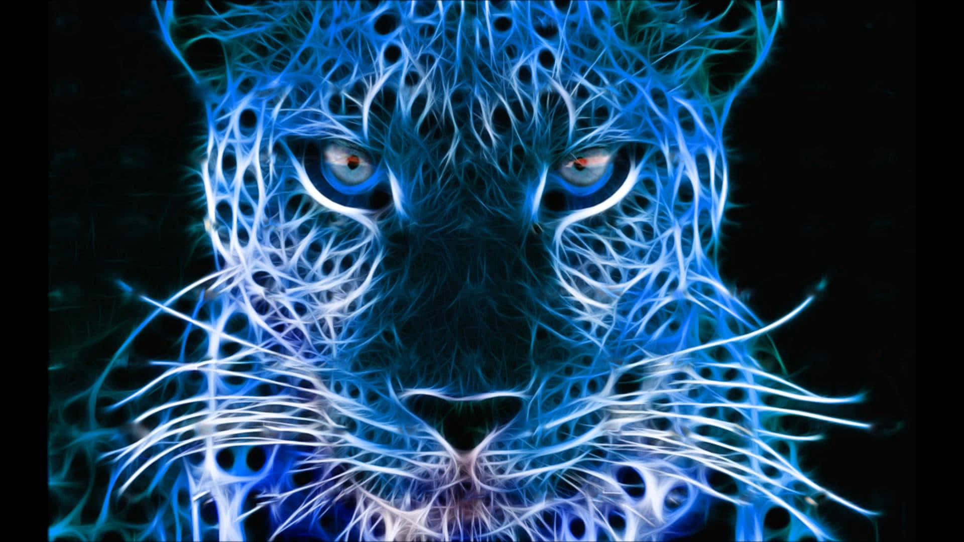 Neon Animal Blue Ferocious Leopard Background