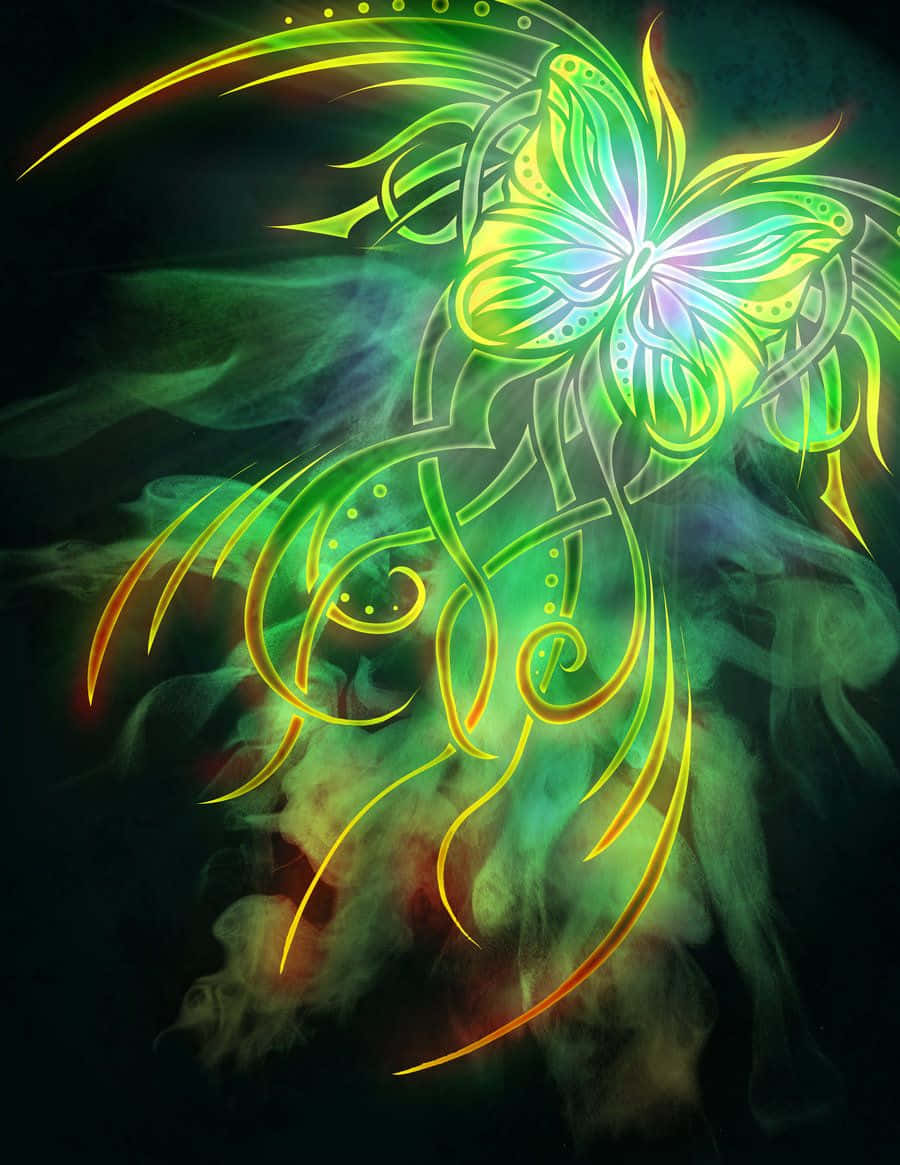 Neon Animal Green Butterfly Art