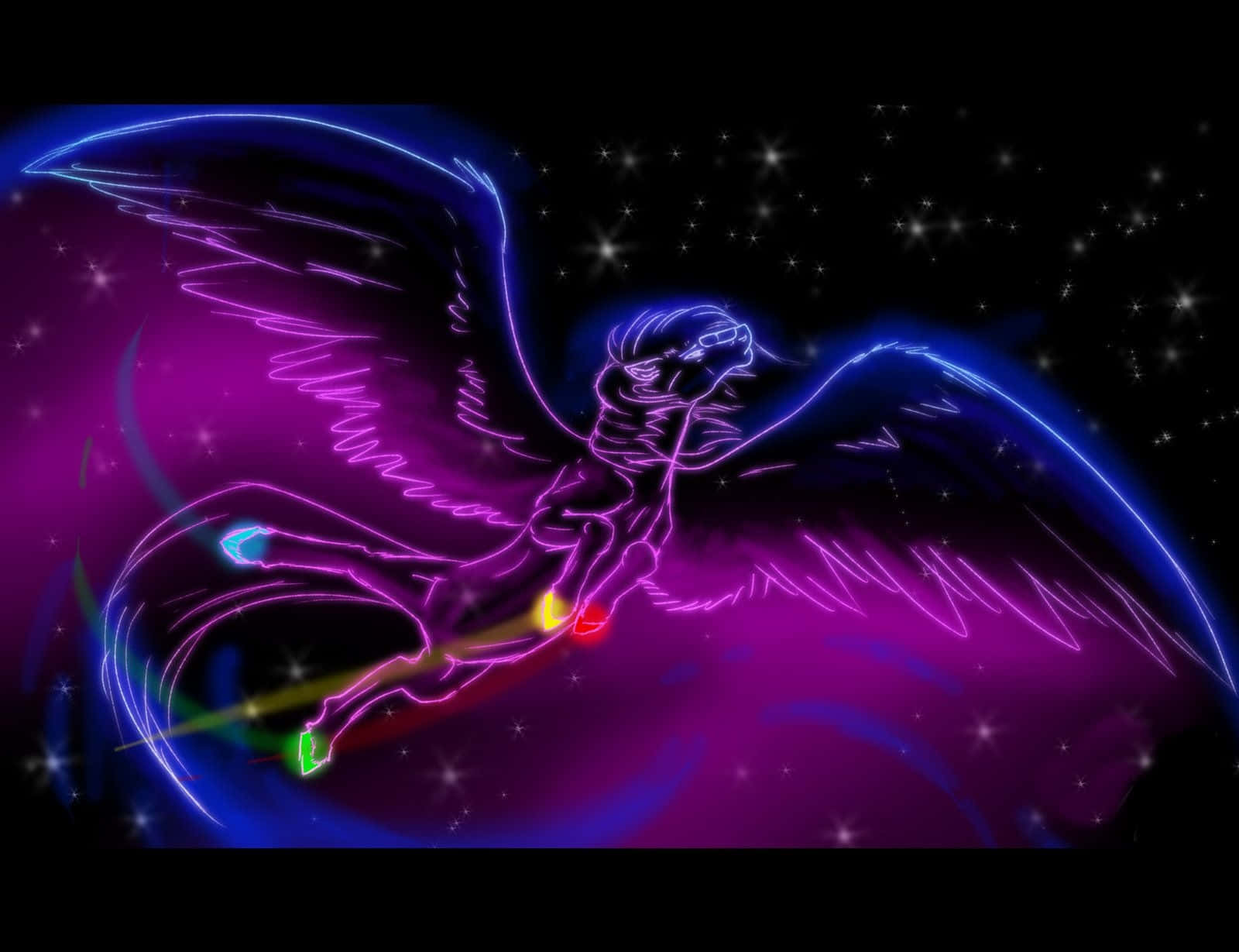 Neon Animal Mythical Pegasus In Flight