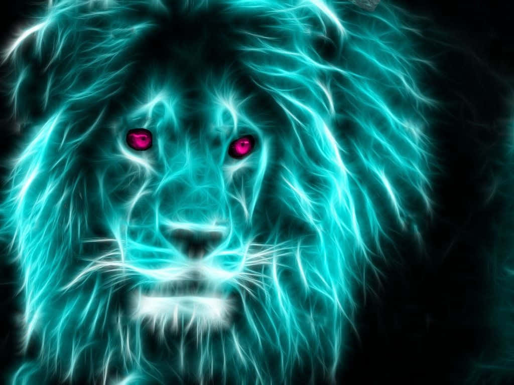 Neon Animal Teal Lion Head With Red Eyes Background