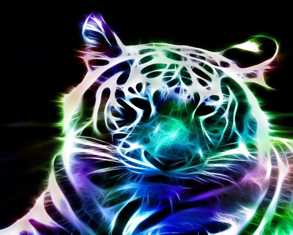 Neon Animal White Tiger Glowing Background