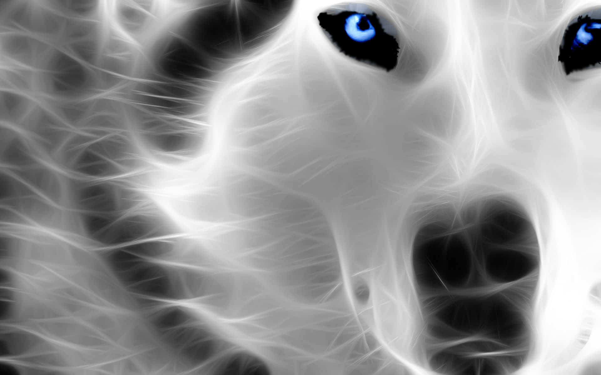 Neon Animal White Wolf With Blue Eyes