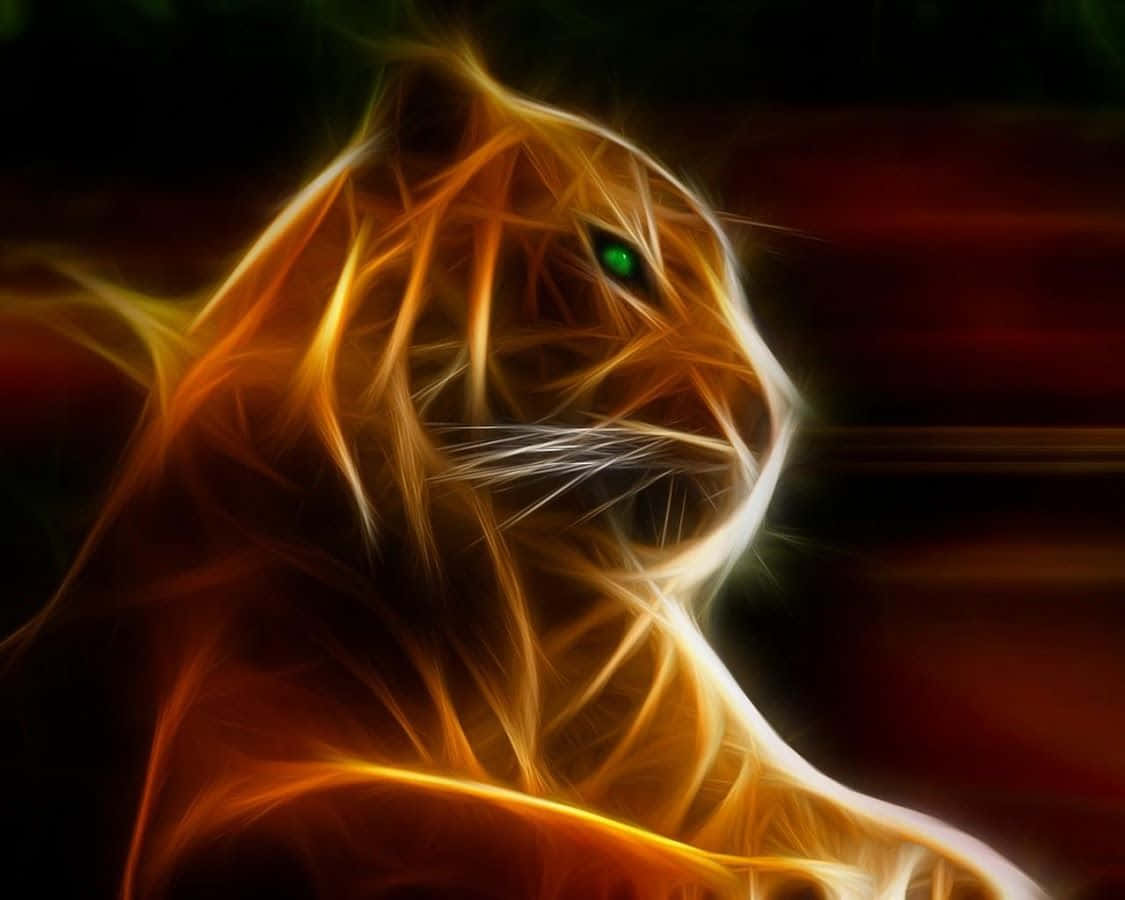 Neon Animals Ferocious Cat With Green Eyes