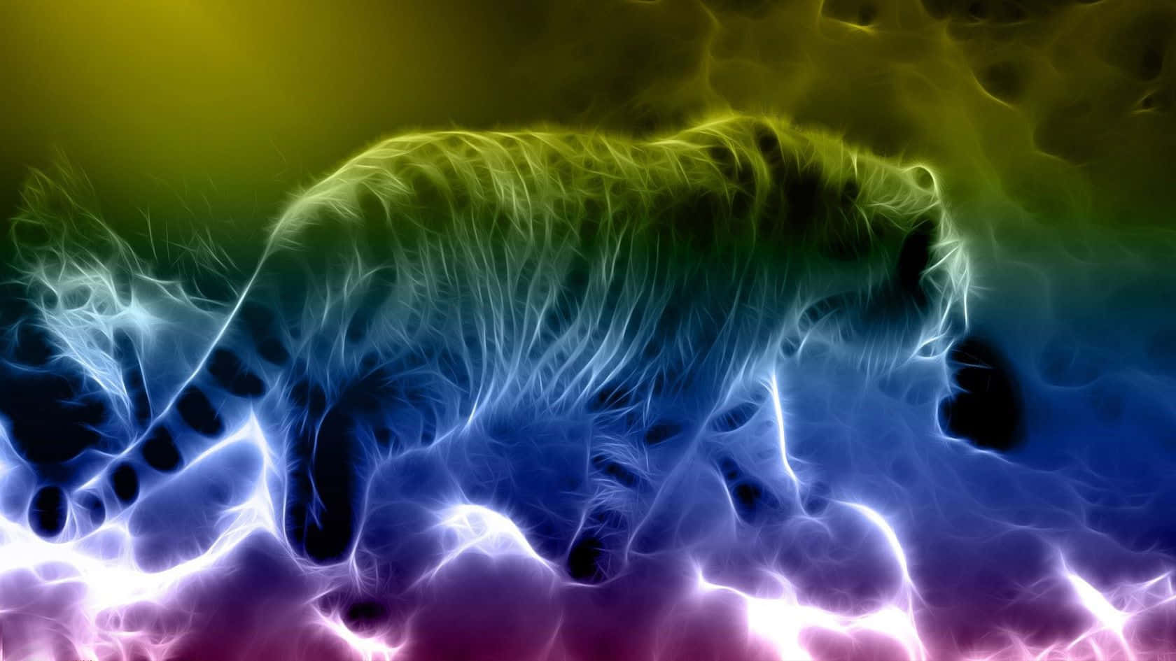 Neon Animals Tiger Walking On Clouds Fantasy Art