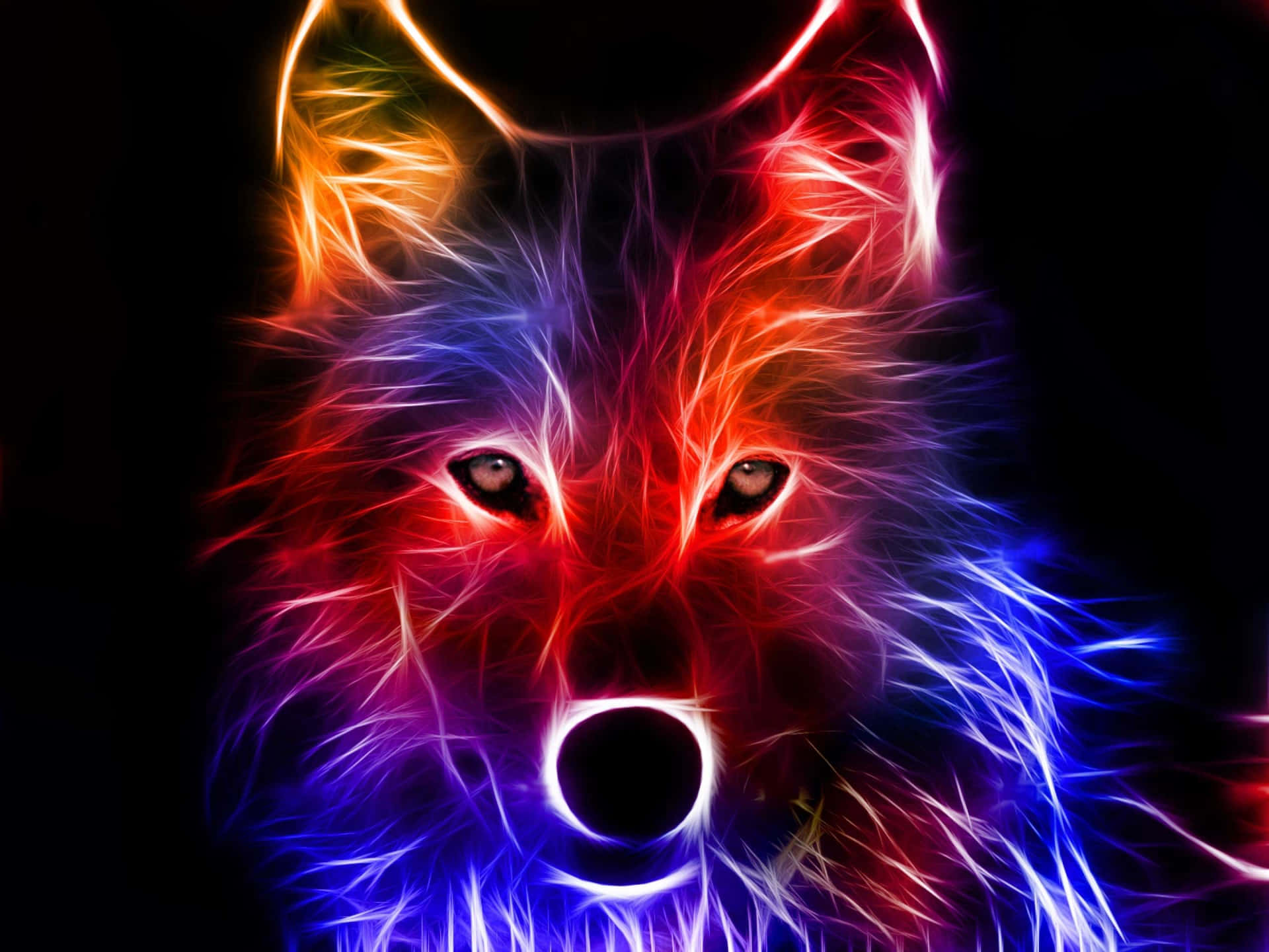 Neon Animals Wolf Face Art