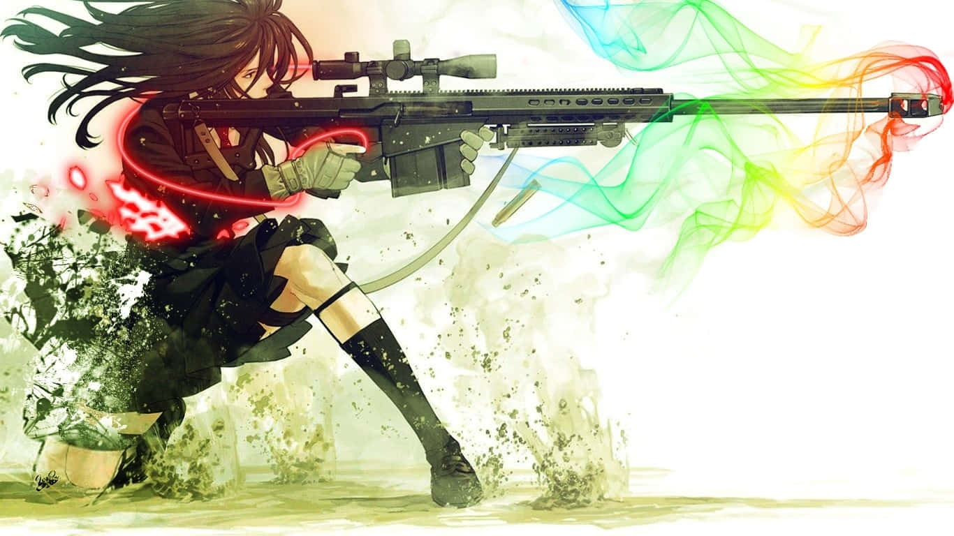 Neon Anime Girl Sniper Background
