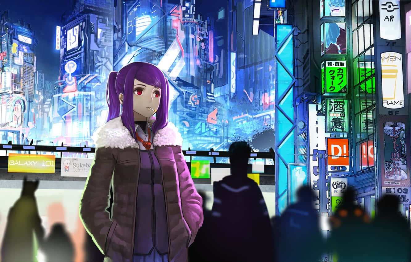 Neon Anime Girl Va-11 Hall-a Background