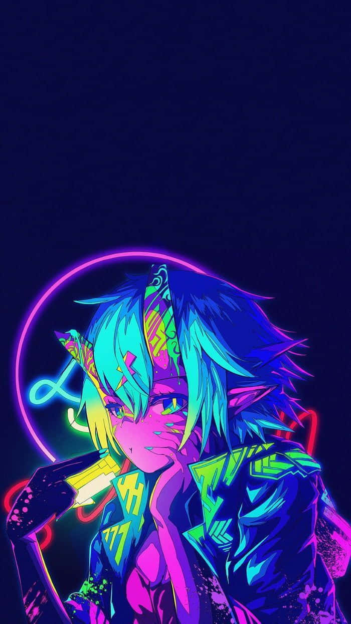 Neon Anime Sad Monster Background