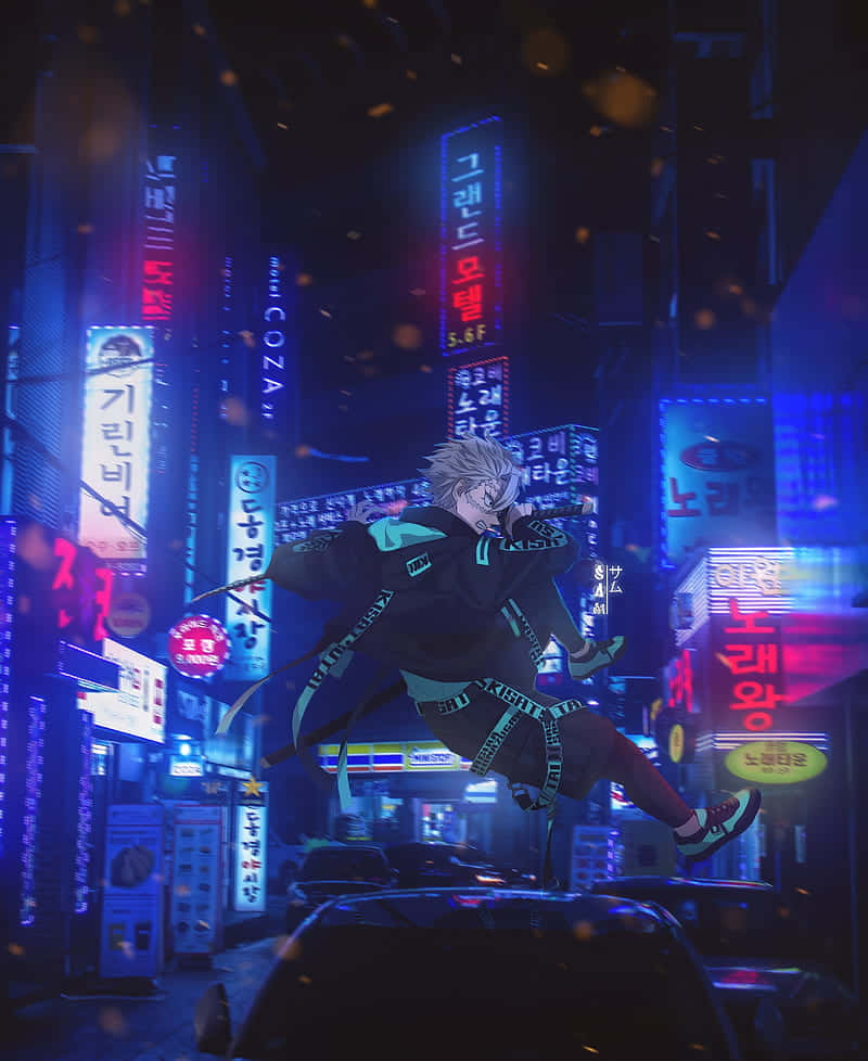 Neon Anime Sanemi Shinazugawa Background