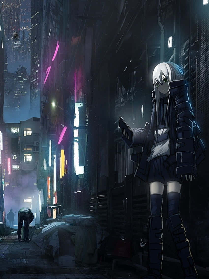 Neon Anime Street Girl Background
