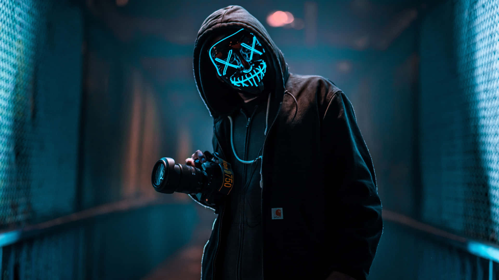 Neon Blue 4k Mask Anonymous Photographer Background