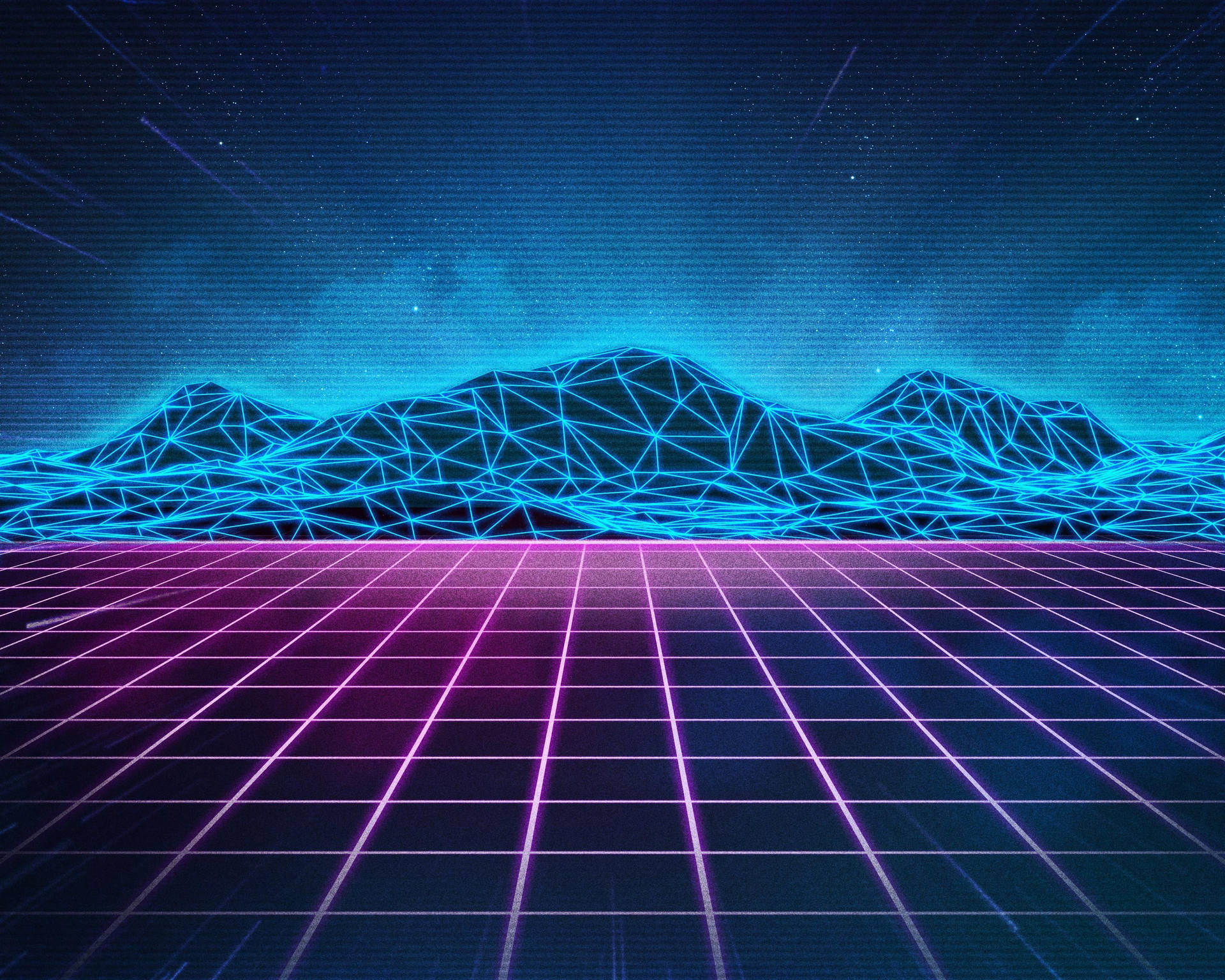 Neon Blue Aesthetic Grid Mountains Background