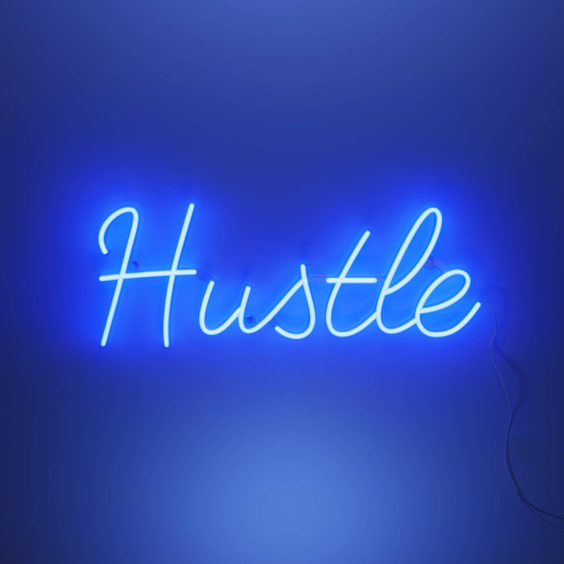 Neon Blue Aesthetic Hustle Signage Background