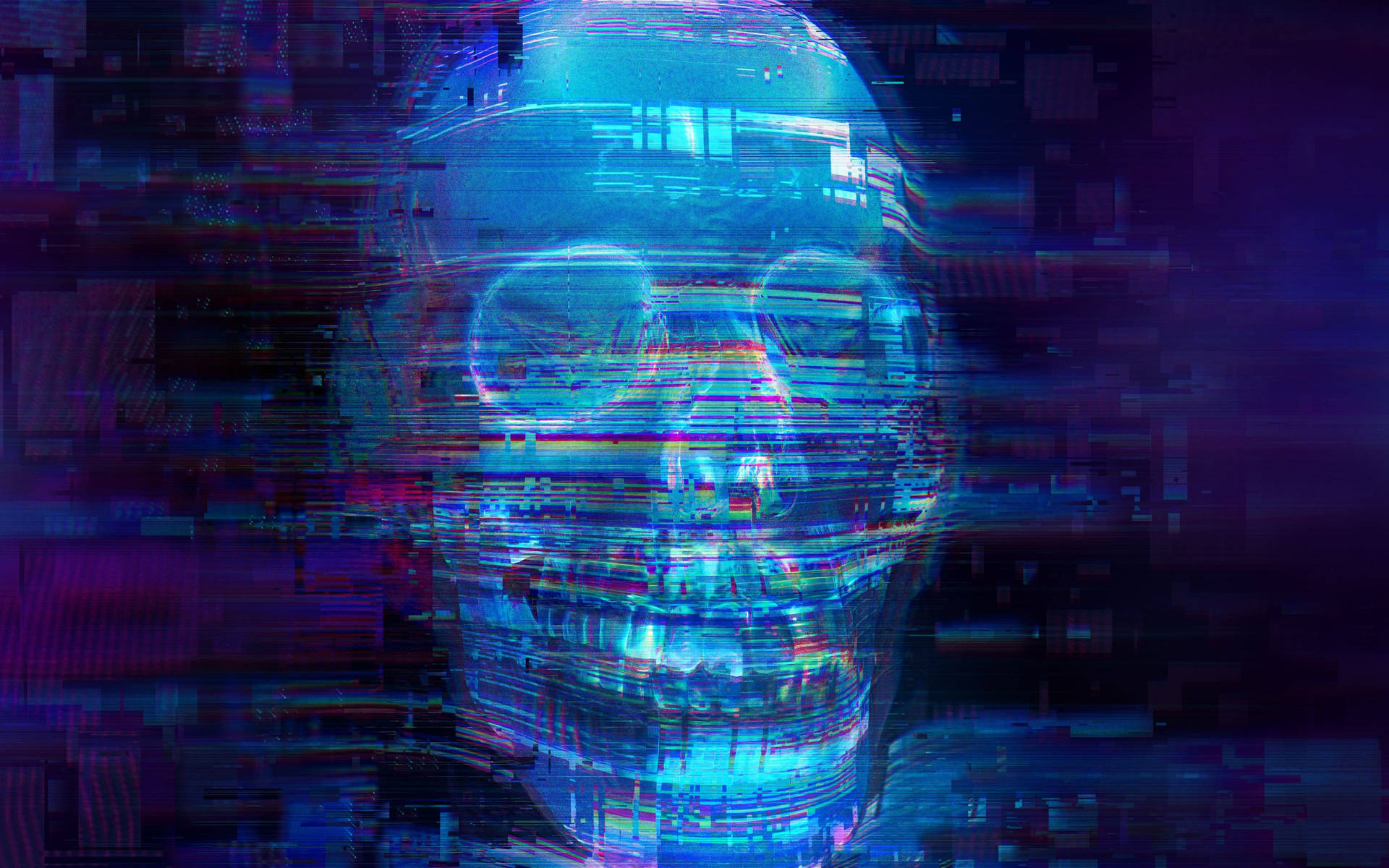 Neon Blue Aesthetic Robotic Skull