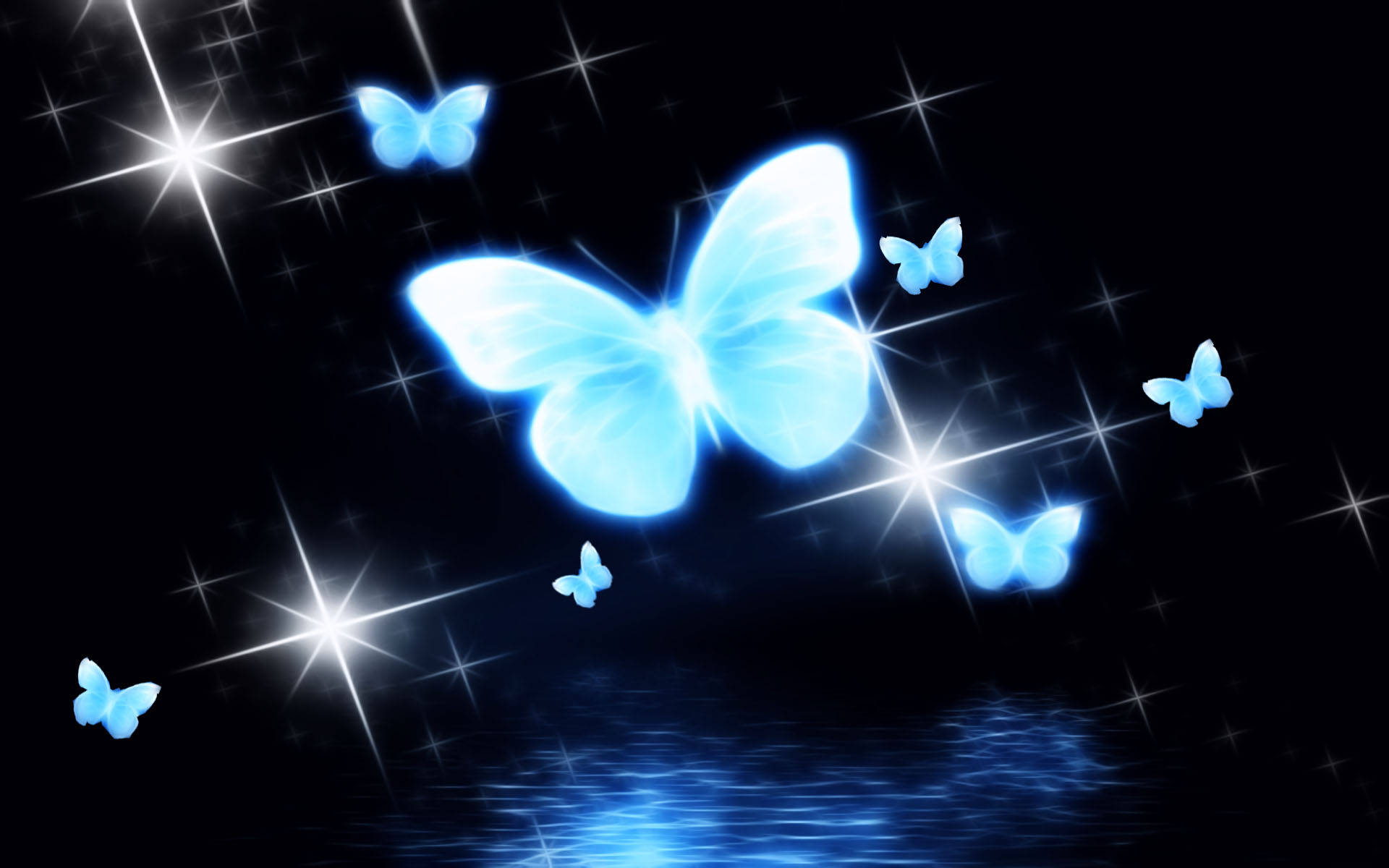 Neon Blue Aesthetic Sparkling Butterflies Background