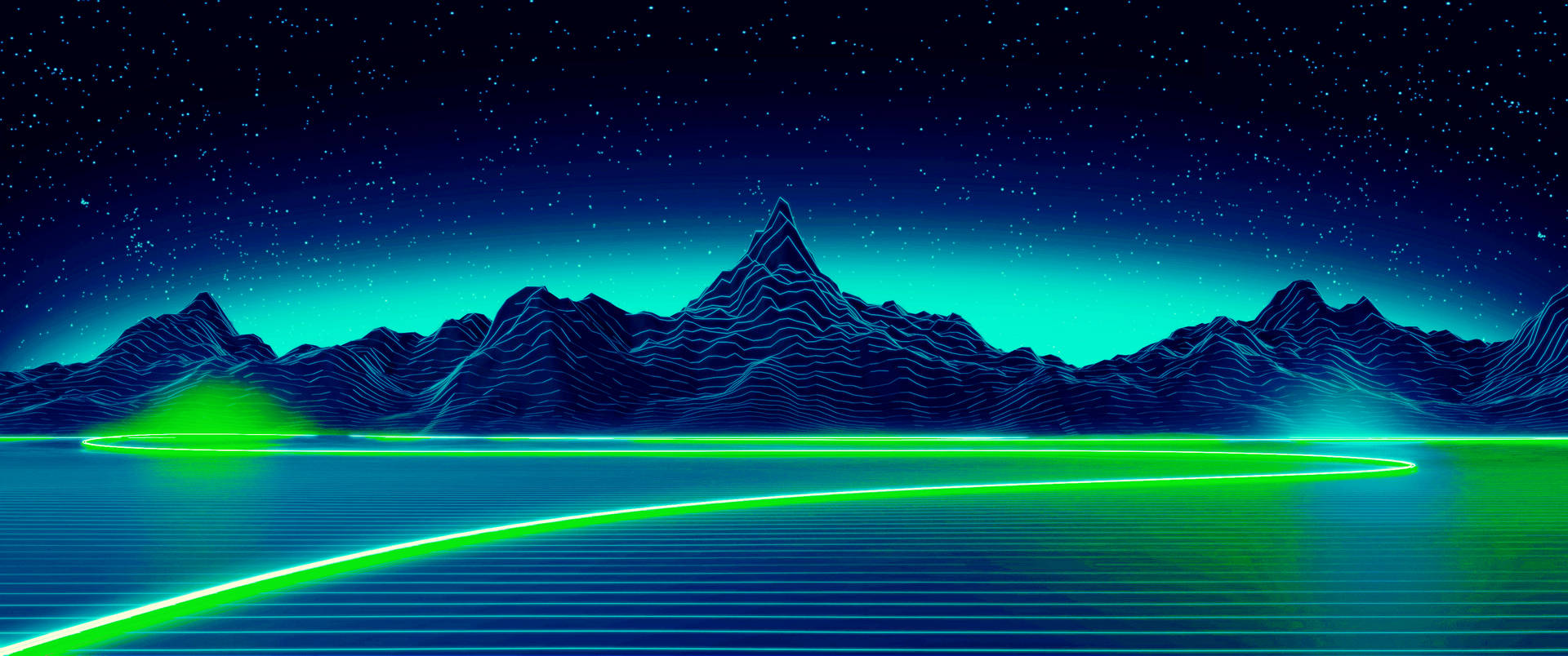 Neon Blue Green Synthwave Background