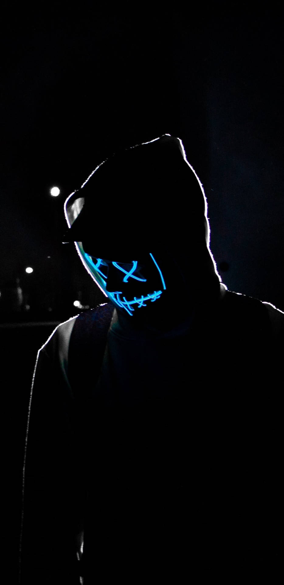 Neon Blue Hacker Mask Background