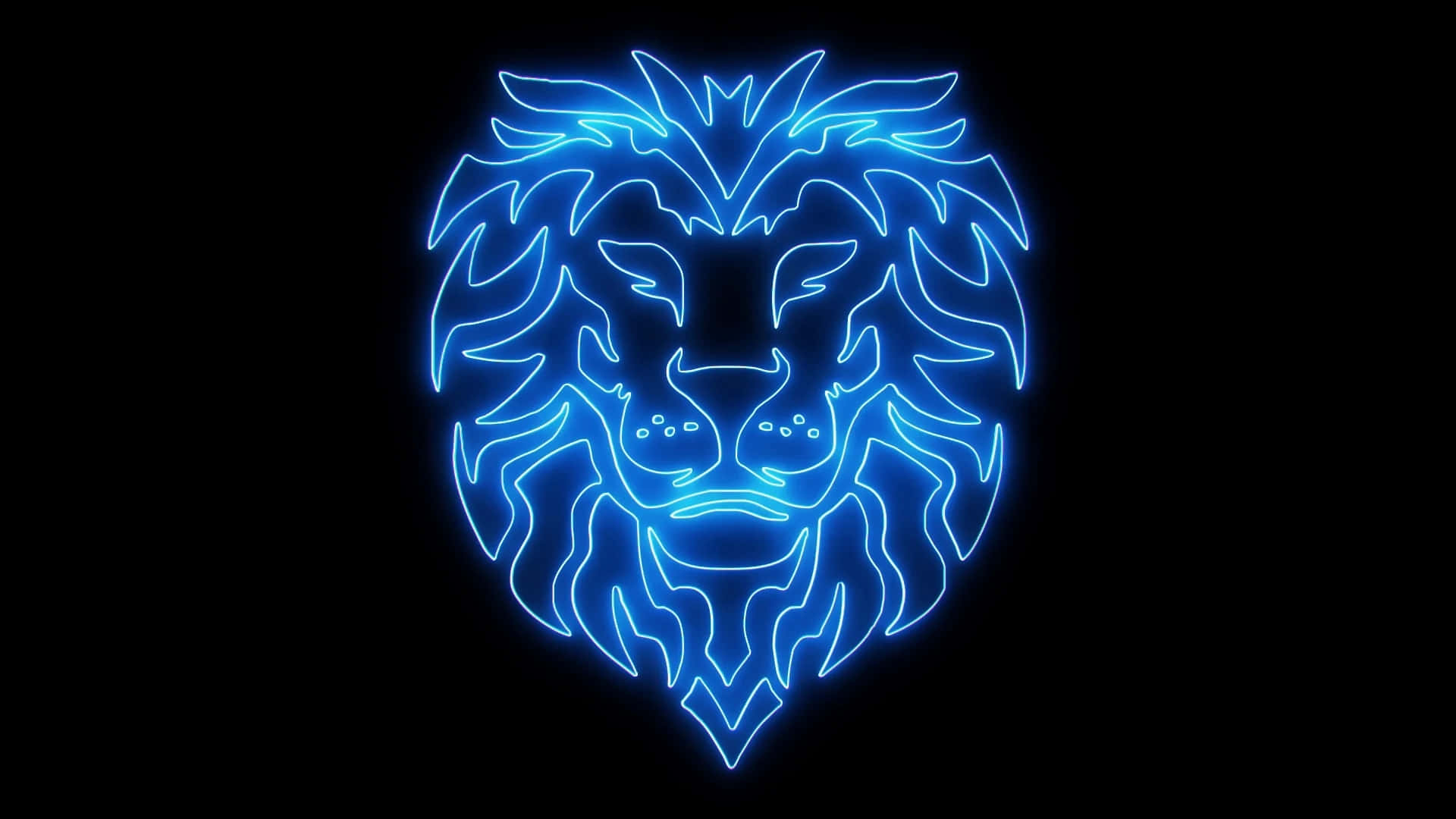 Neon Blue Lion Face Art Background