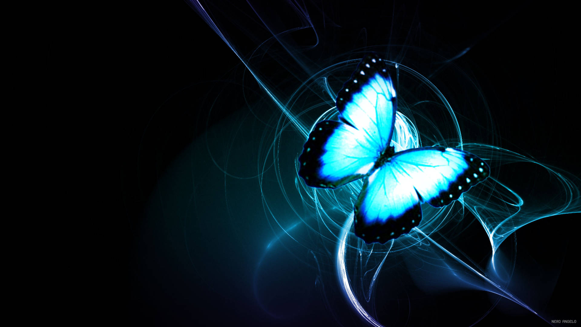 Neon Blue Night Butterfly Background