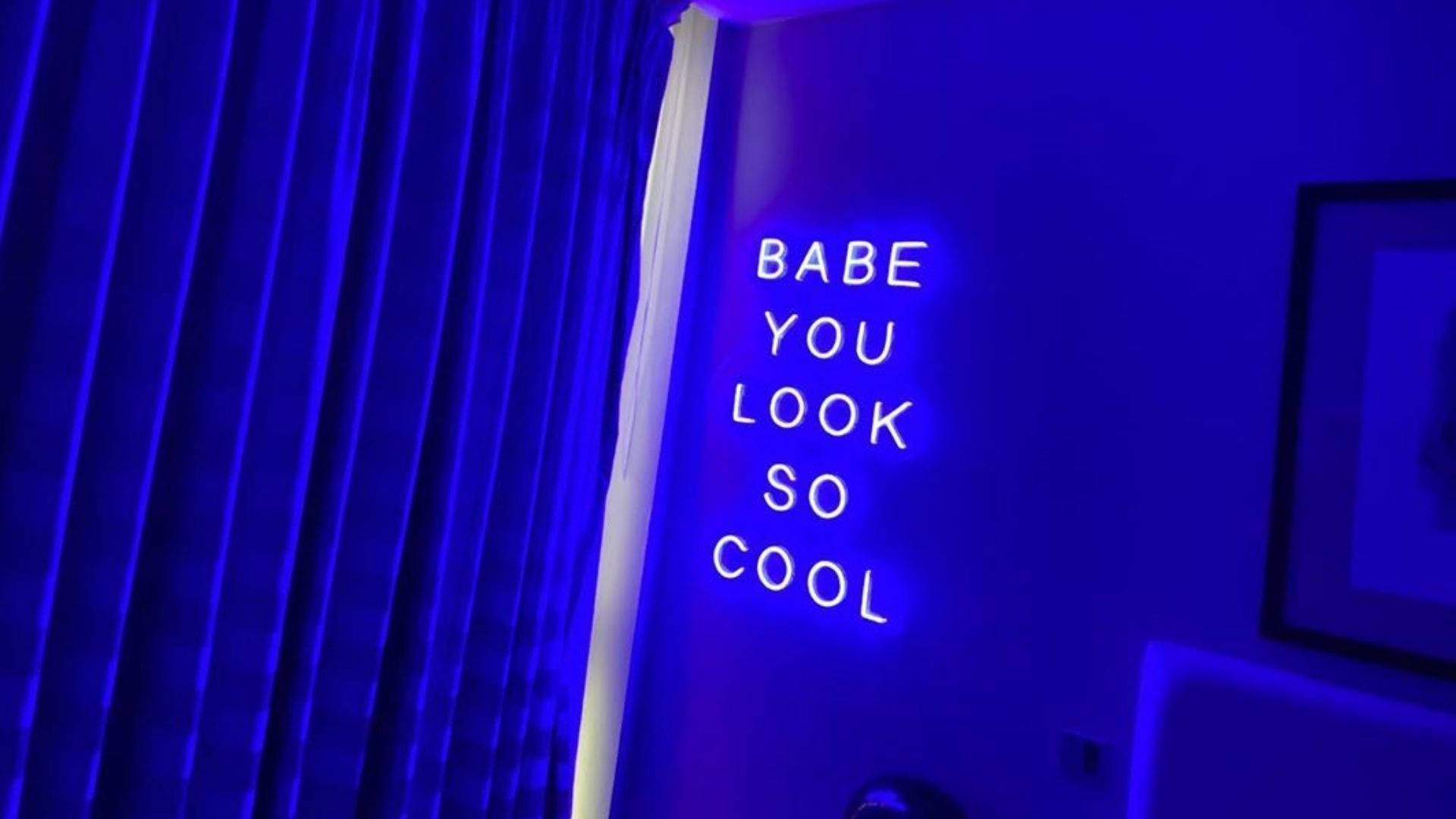 Neon Blue Room With Led Signage Background