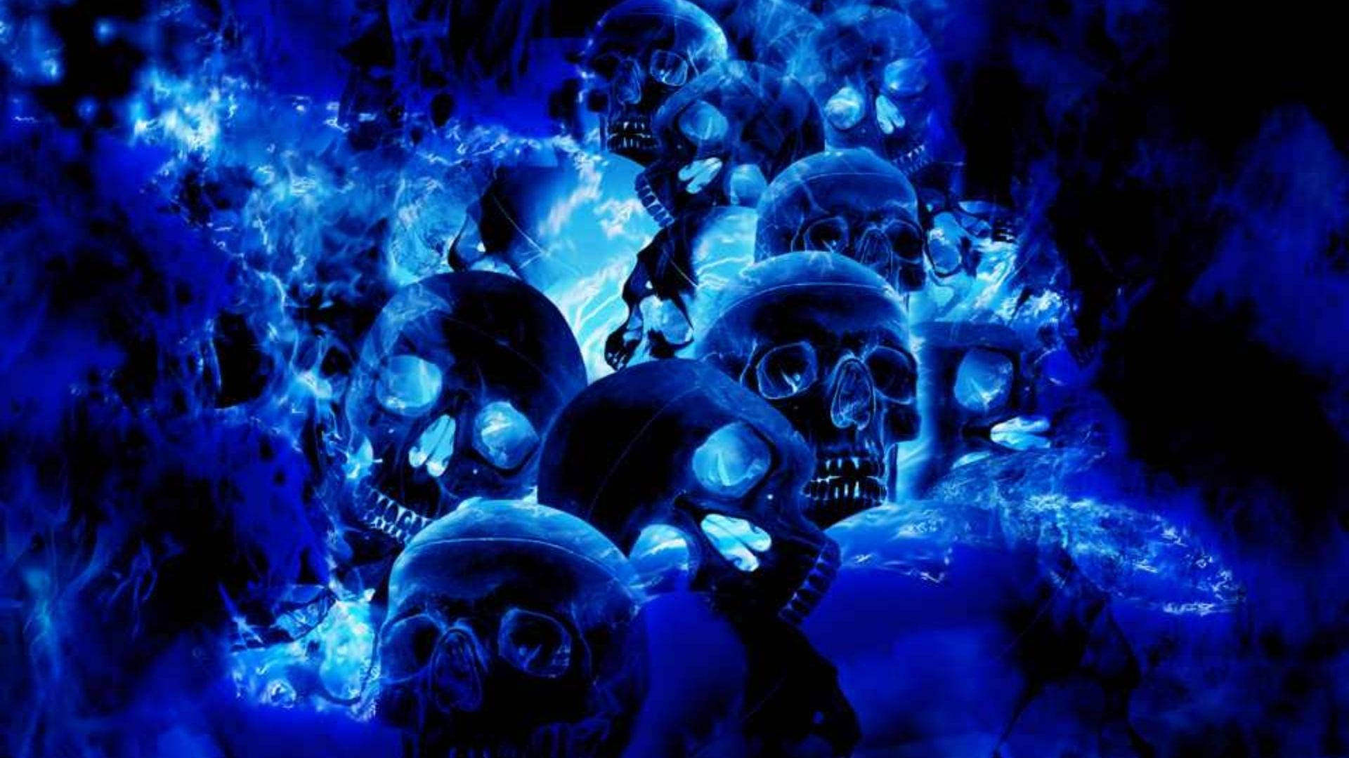 Neon Blue Skulls Background