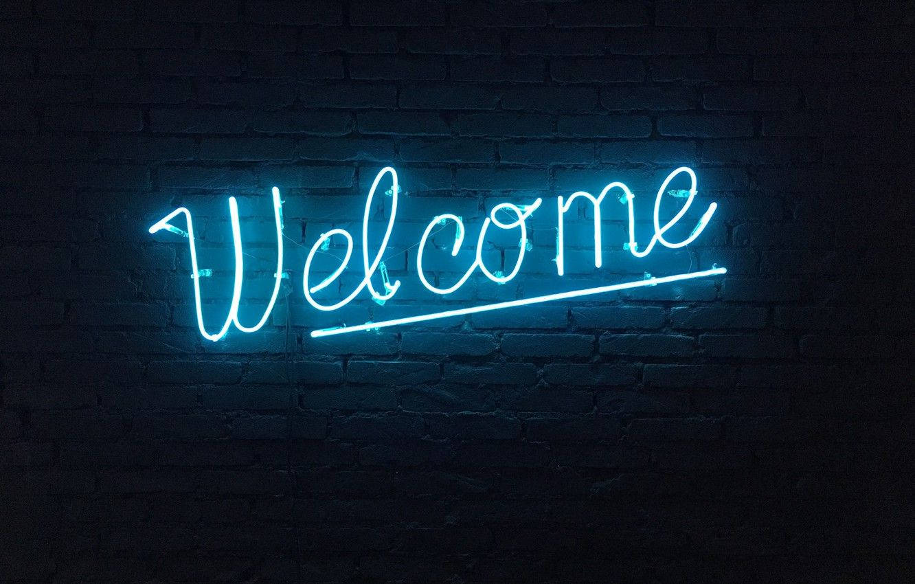 Neon Blue Welcome Sign