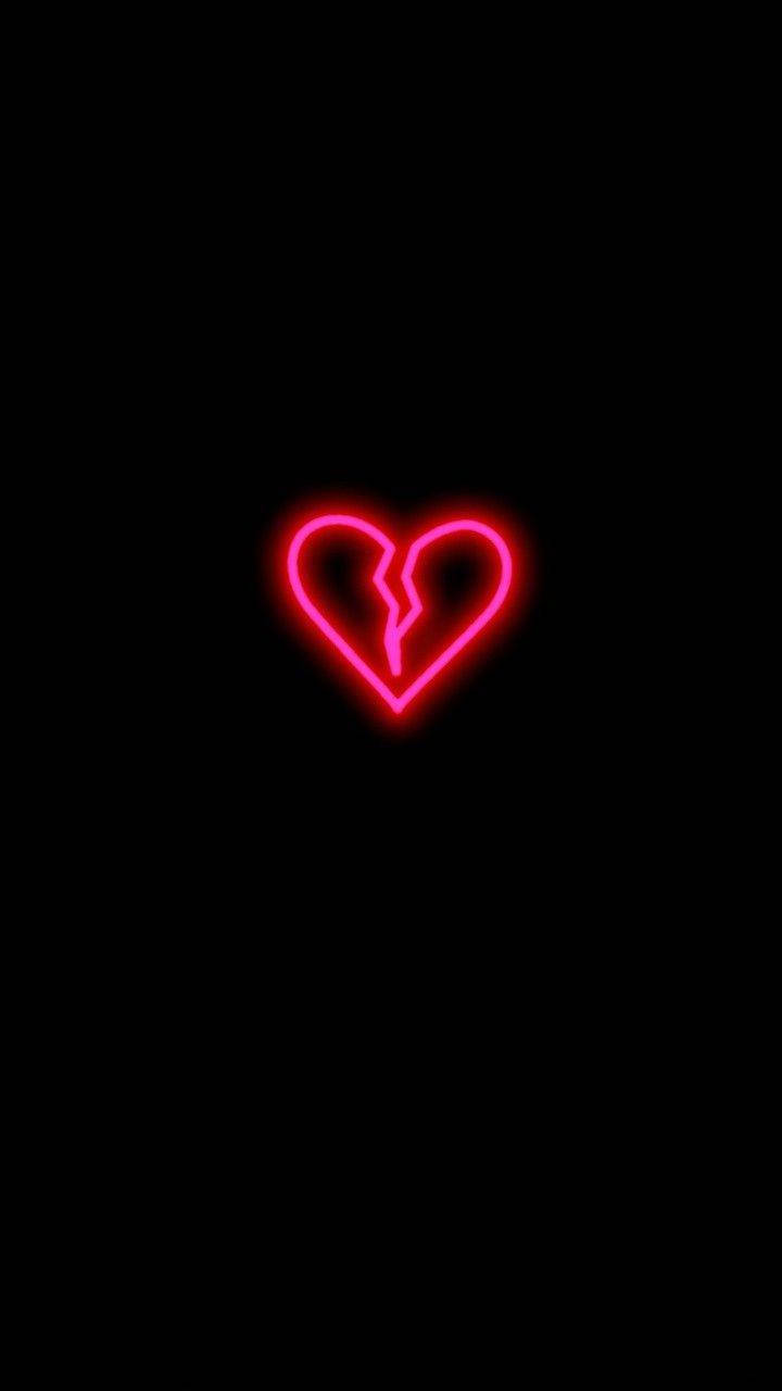 Neon Broken Heart Black Background
