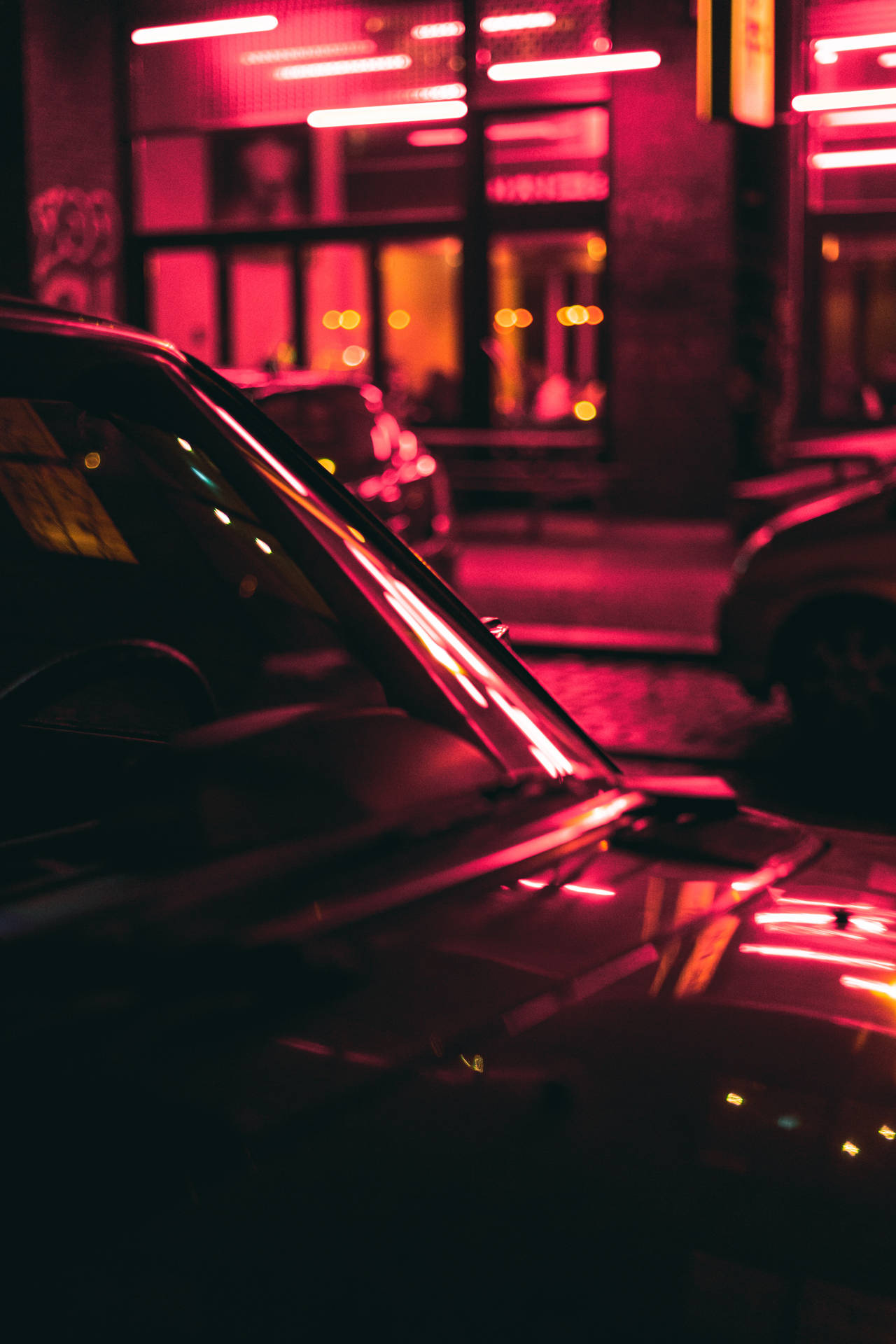 Neon Car In The Dark Background