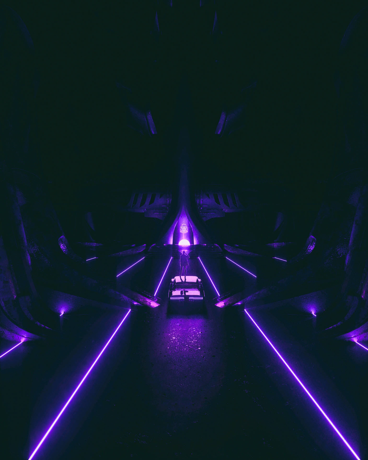 Neon Car Purple Silhouette Background