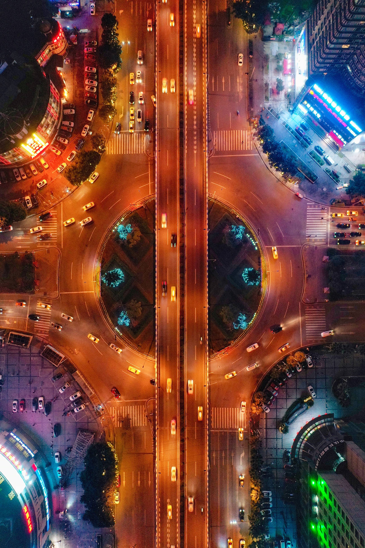 Neon Cars Aerial View Background