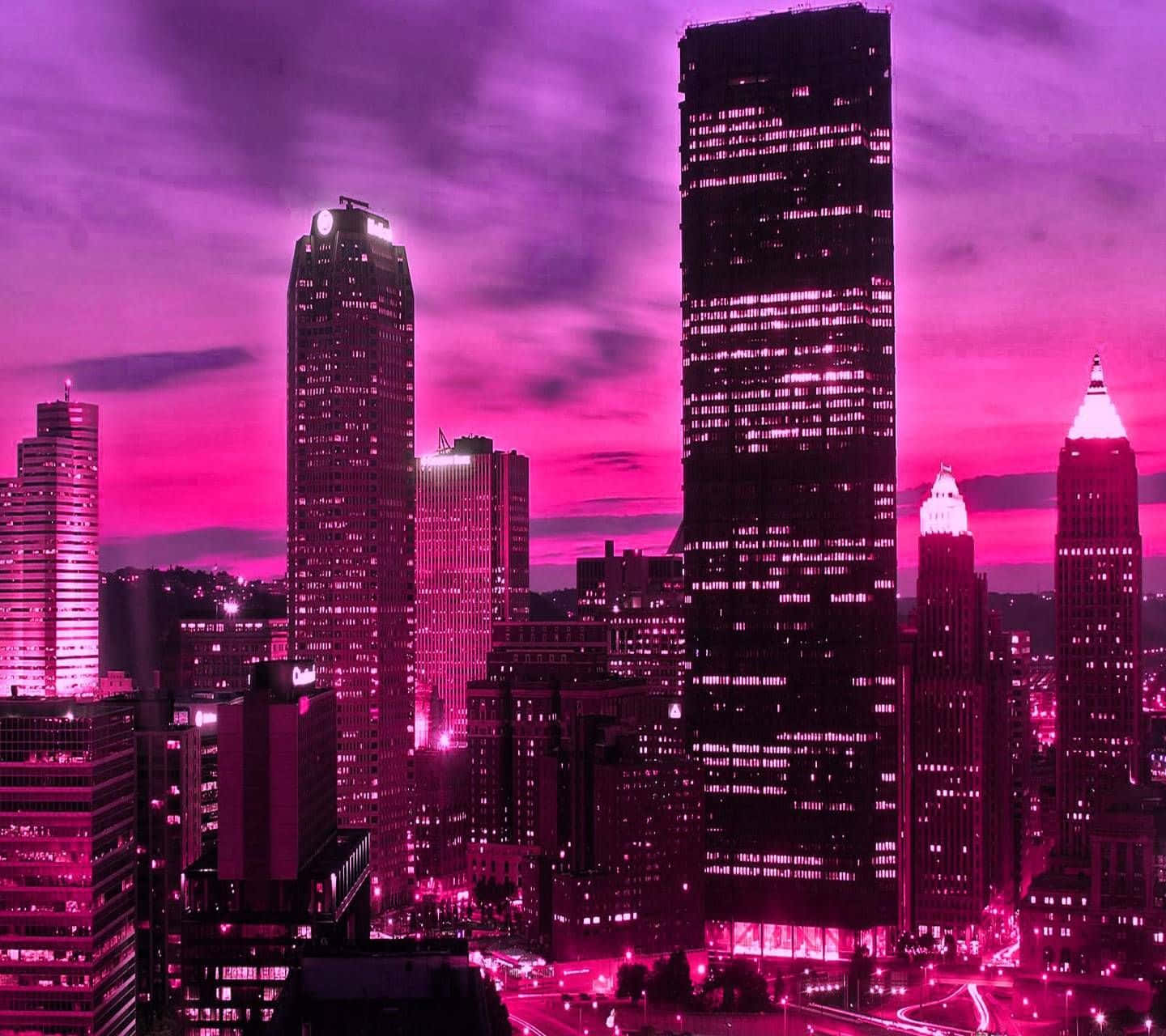 Neon City Buildings Background