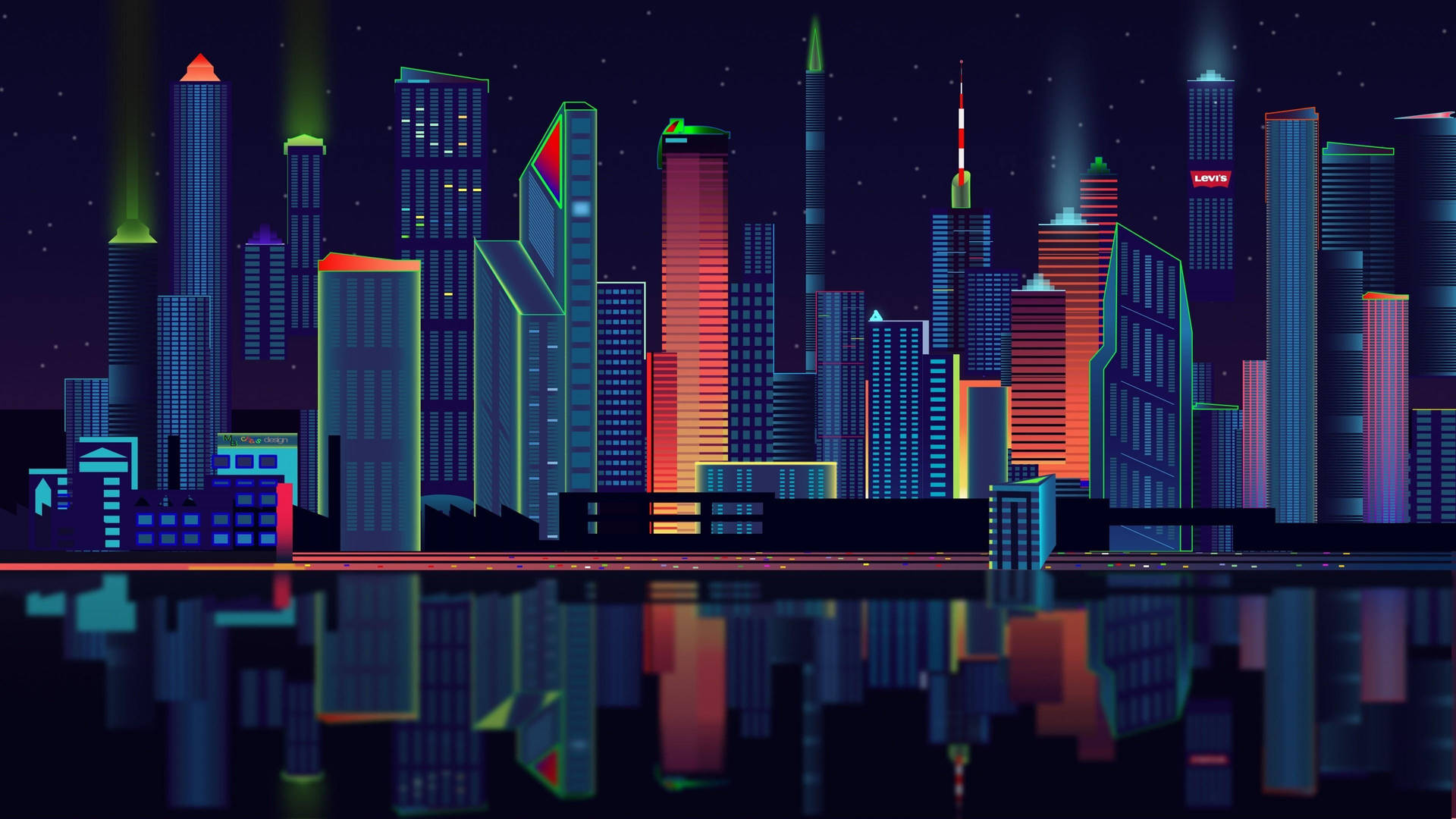 Neon City Lights Art Background