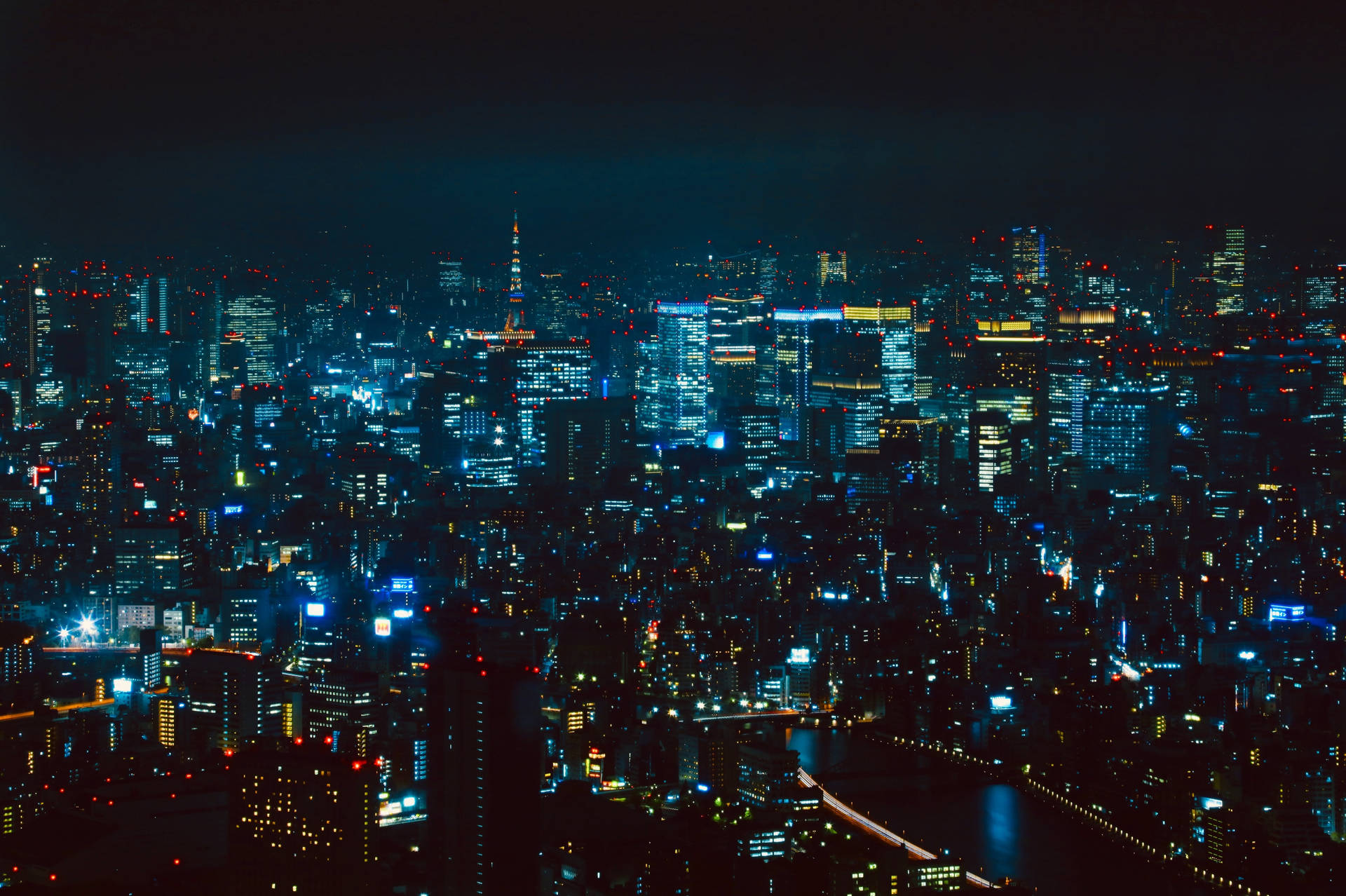 Neon City Lights Of Tokyo Background