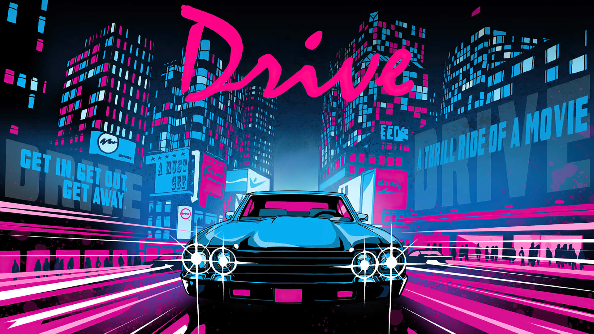 Neon Cityscape Drive Movie Artwork Background