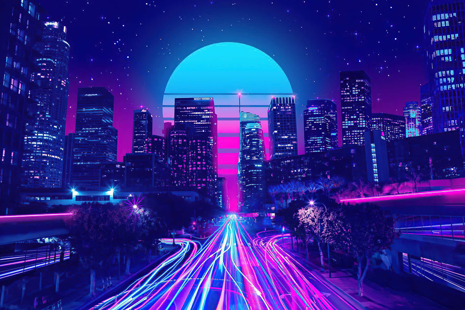 Neon Cityscape Synthetic Vibes Background
