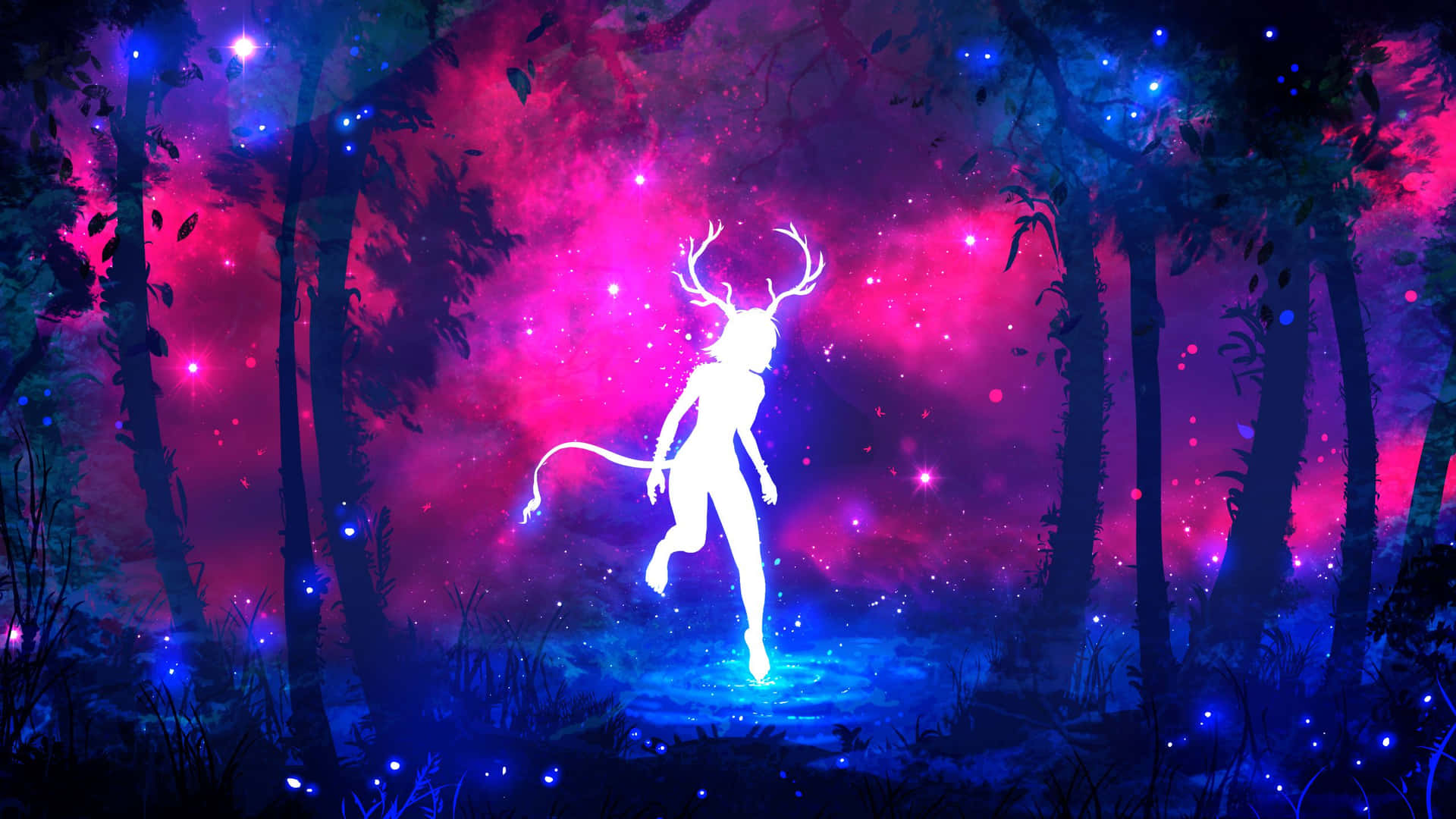 Neon Colors Enchanted Forest Background