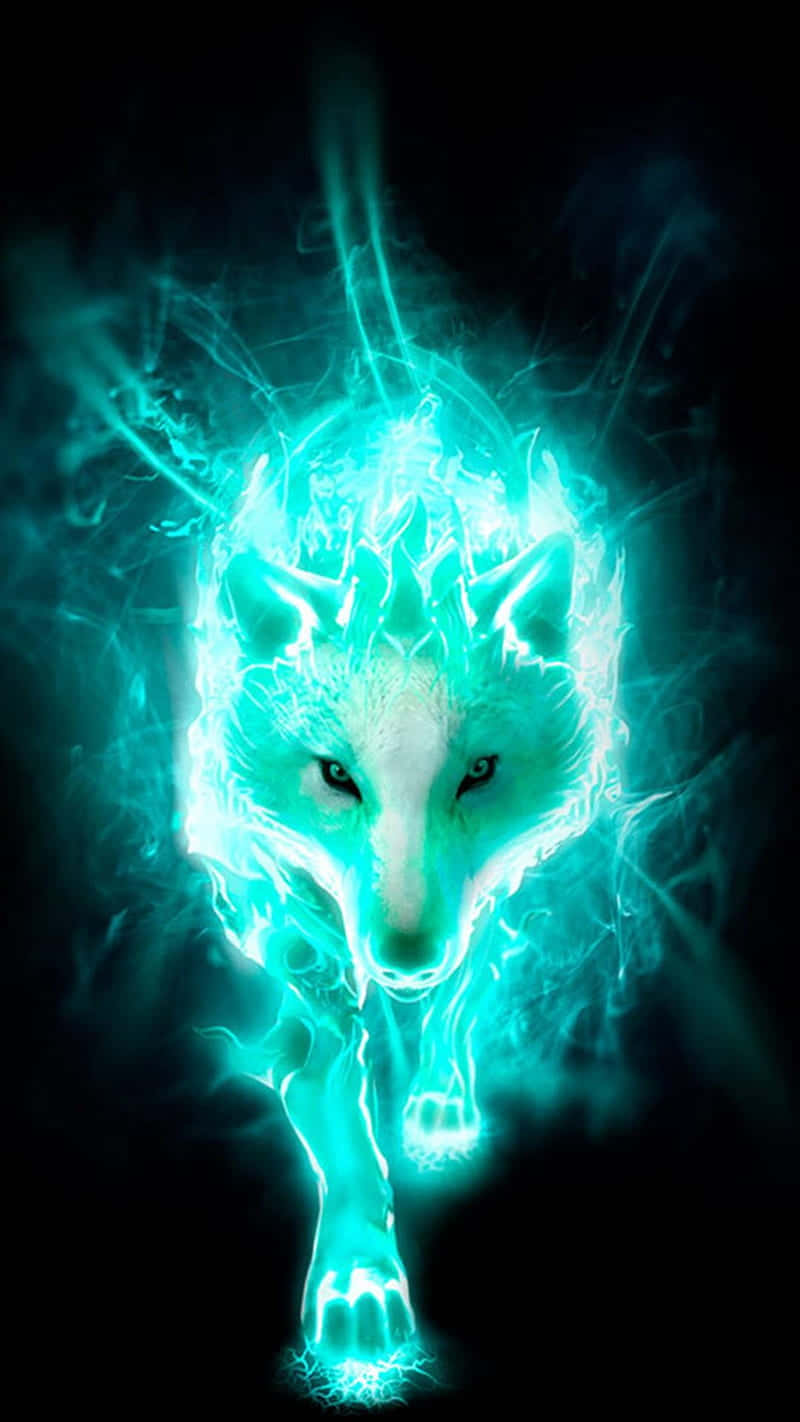 Neon Cool Blue Wolf Phone Background
