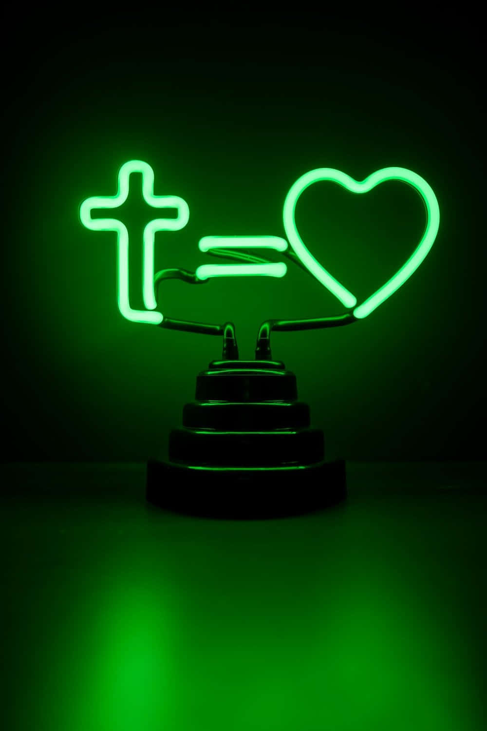 Neon Cross Heart Green Background