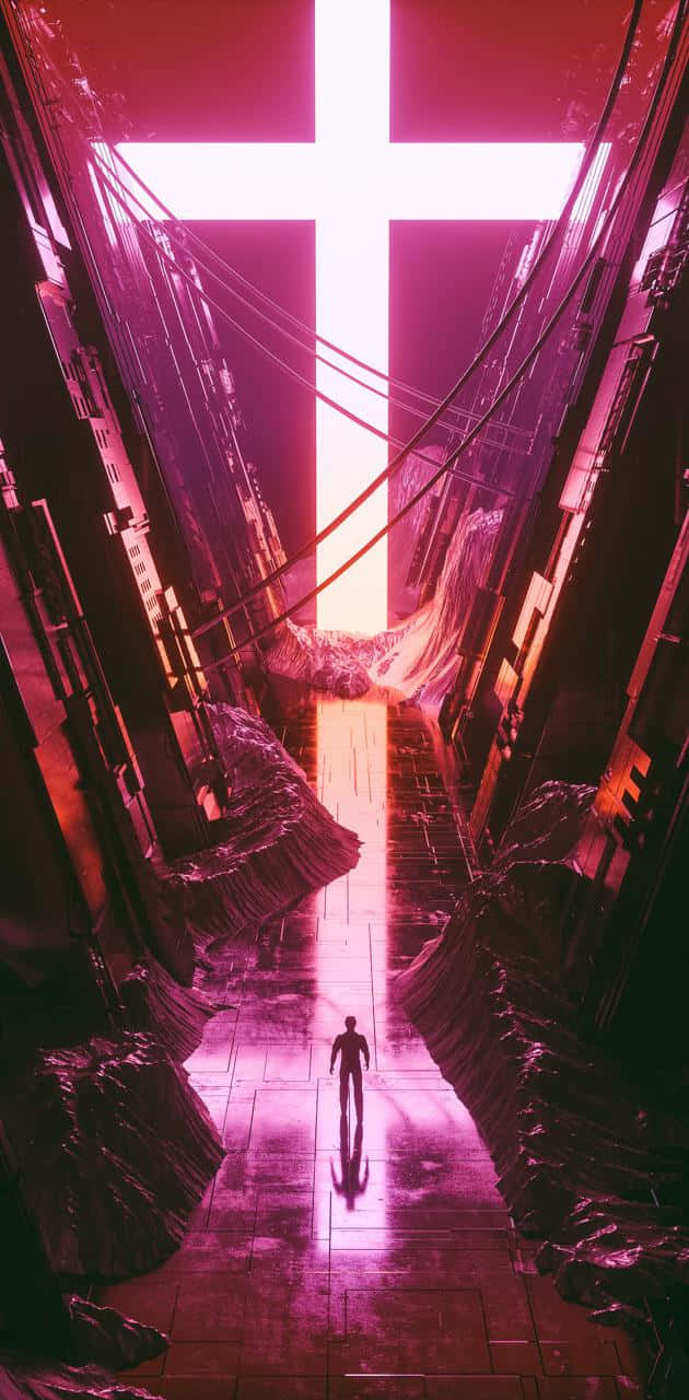 Neon Cross Man Walking Background