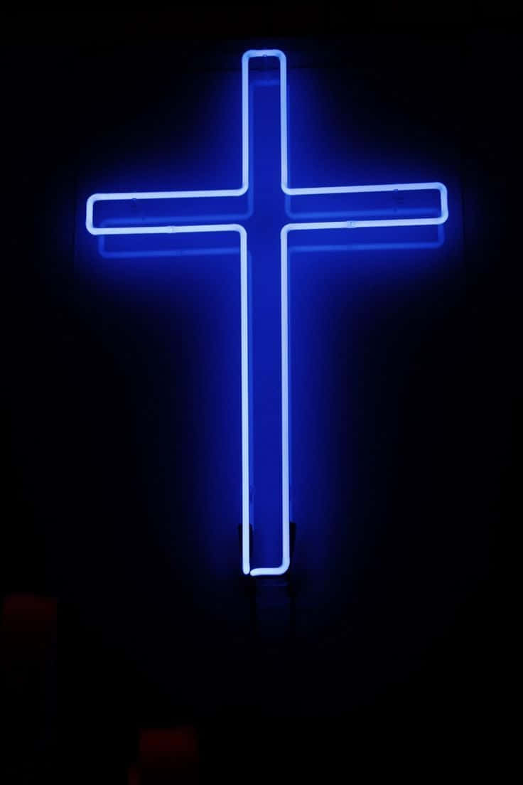 Neon Cross Neon Blue Background